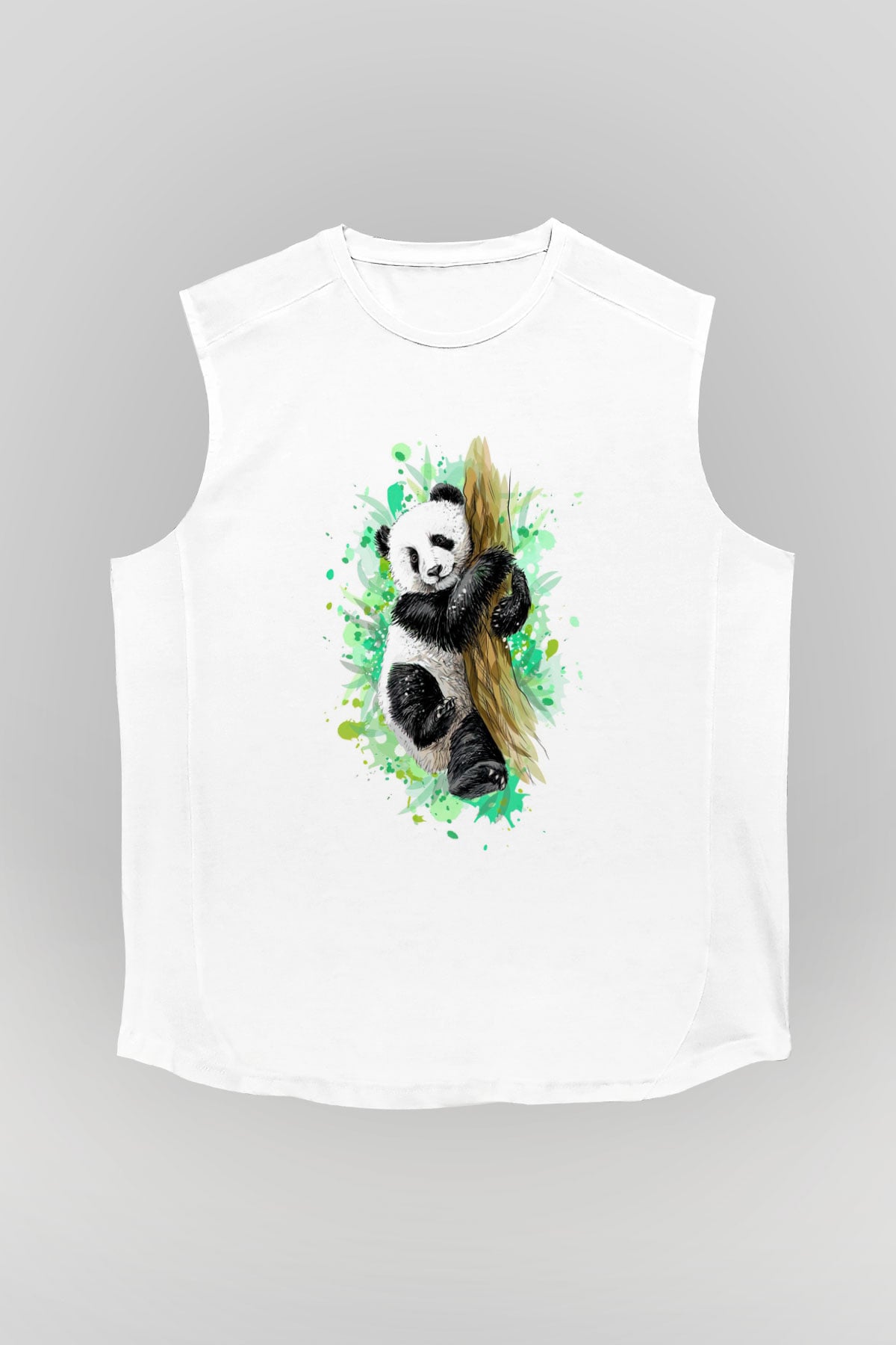 Panda Beyaz Unisex Kolsuz Tişört