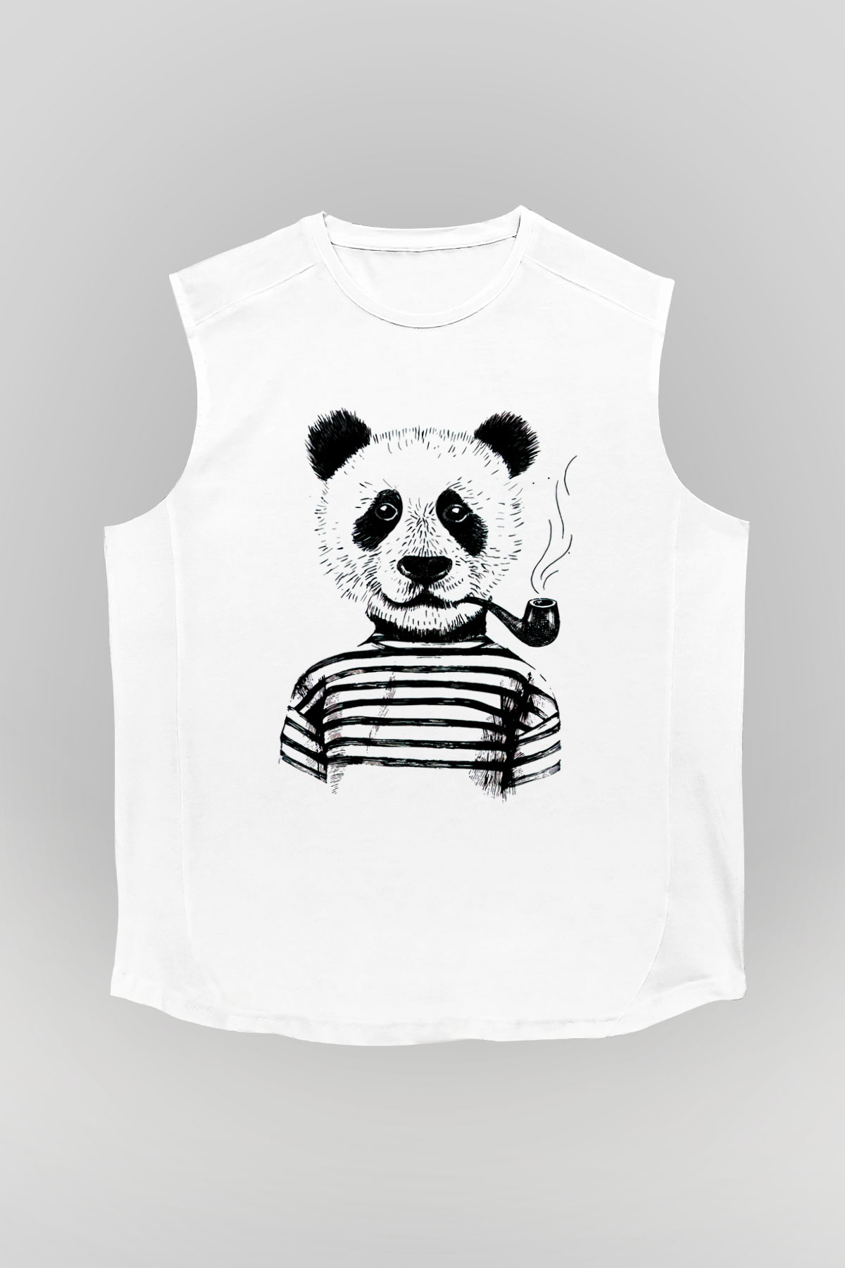 Panda Beyaz Unisex Kolsuz Tişört
