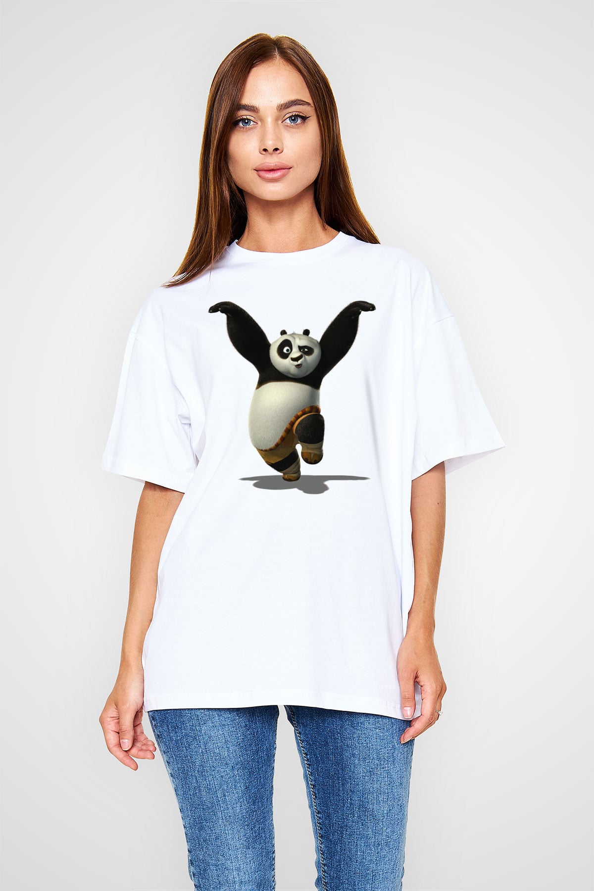 Panda Beyaz Unisex Oversize Tişört T-Shirt