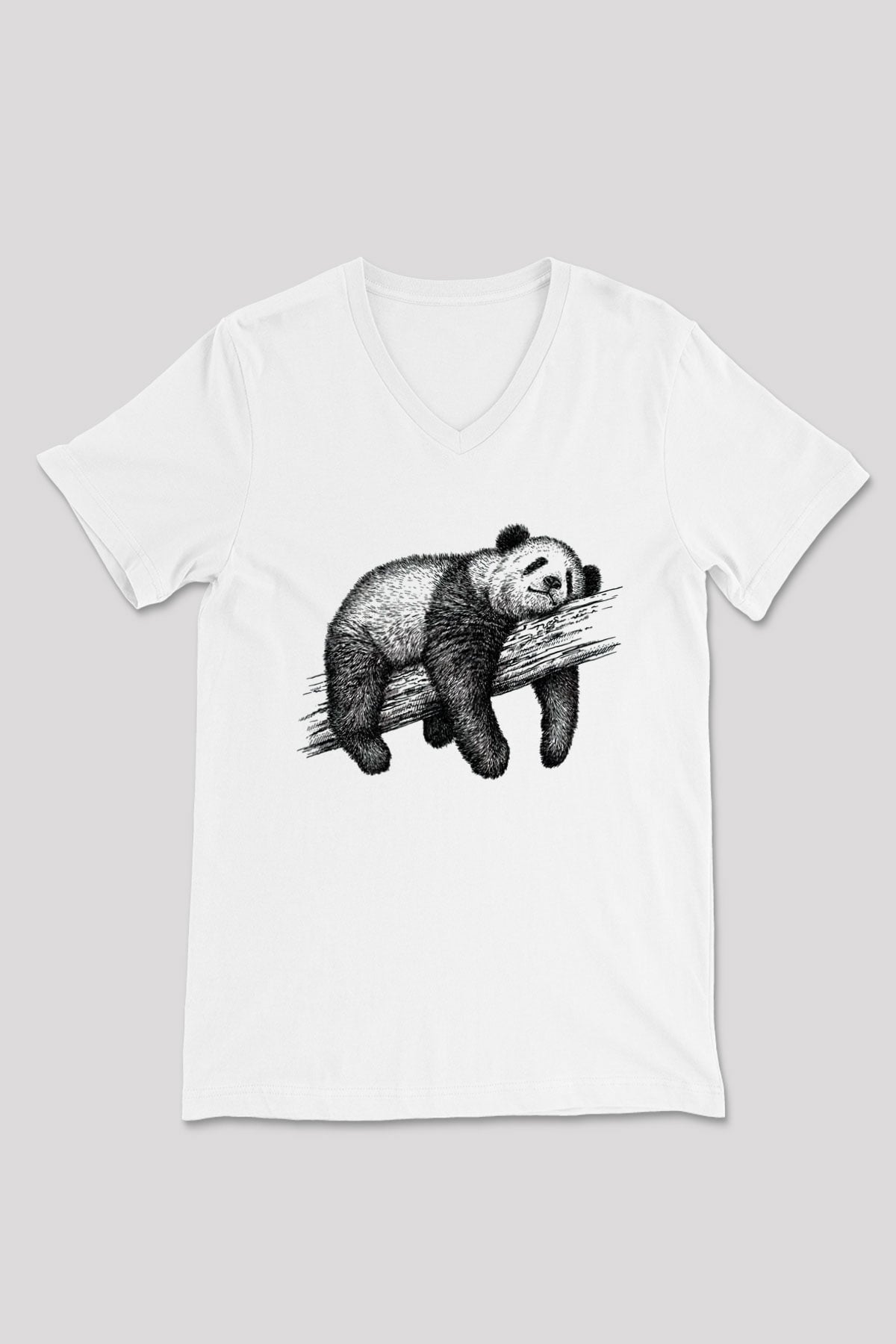 Panda Beyaz Unisex V Yaka Tişört T-Shirt