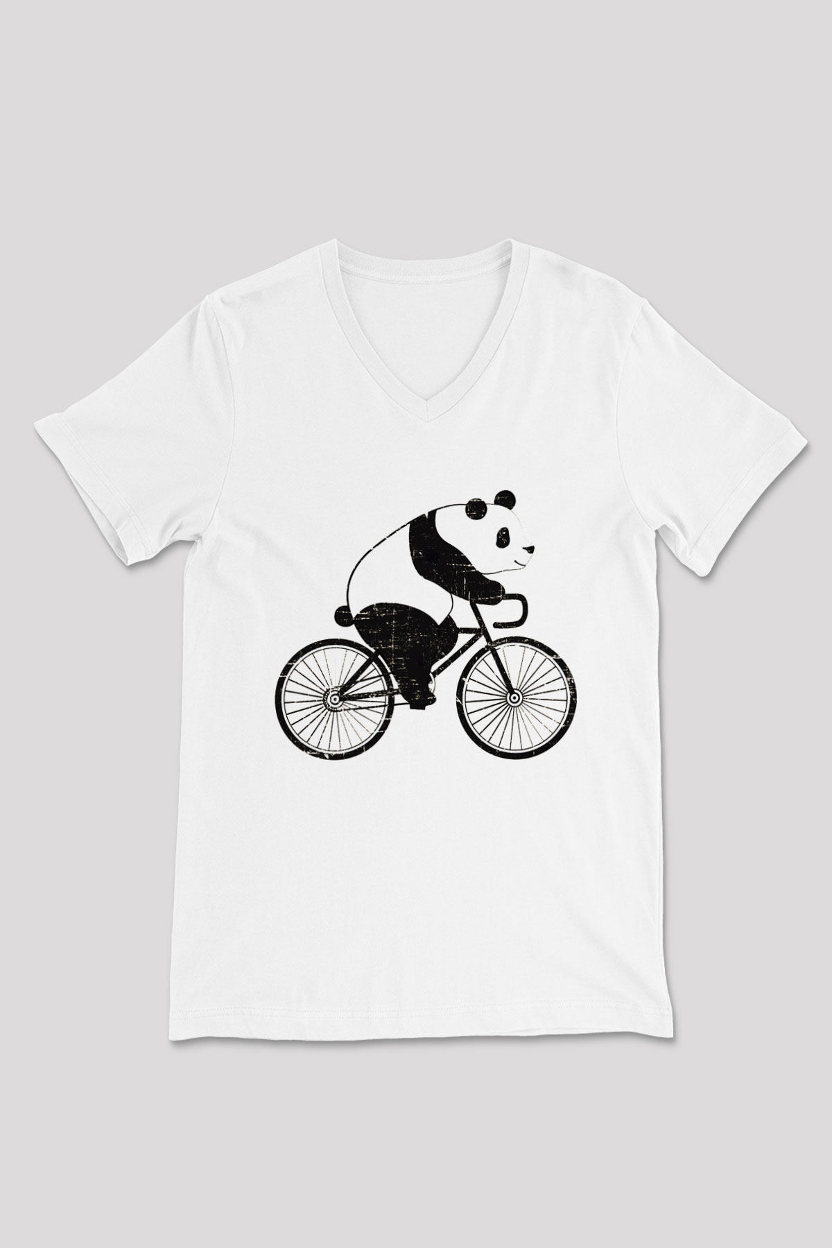 Panda Beyaz Unisex V Yaka Tişört T-Shirt