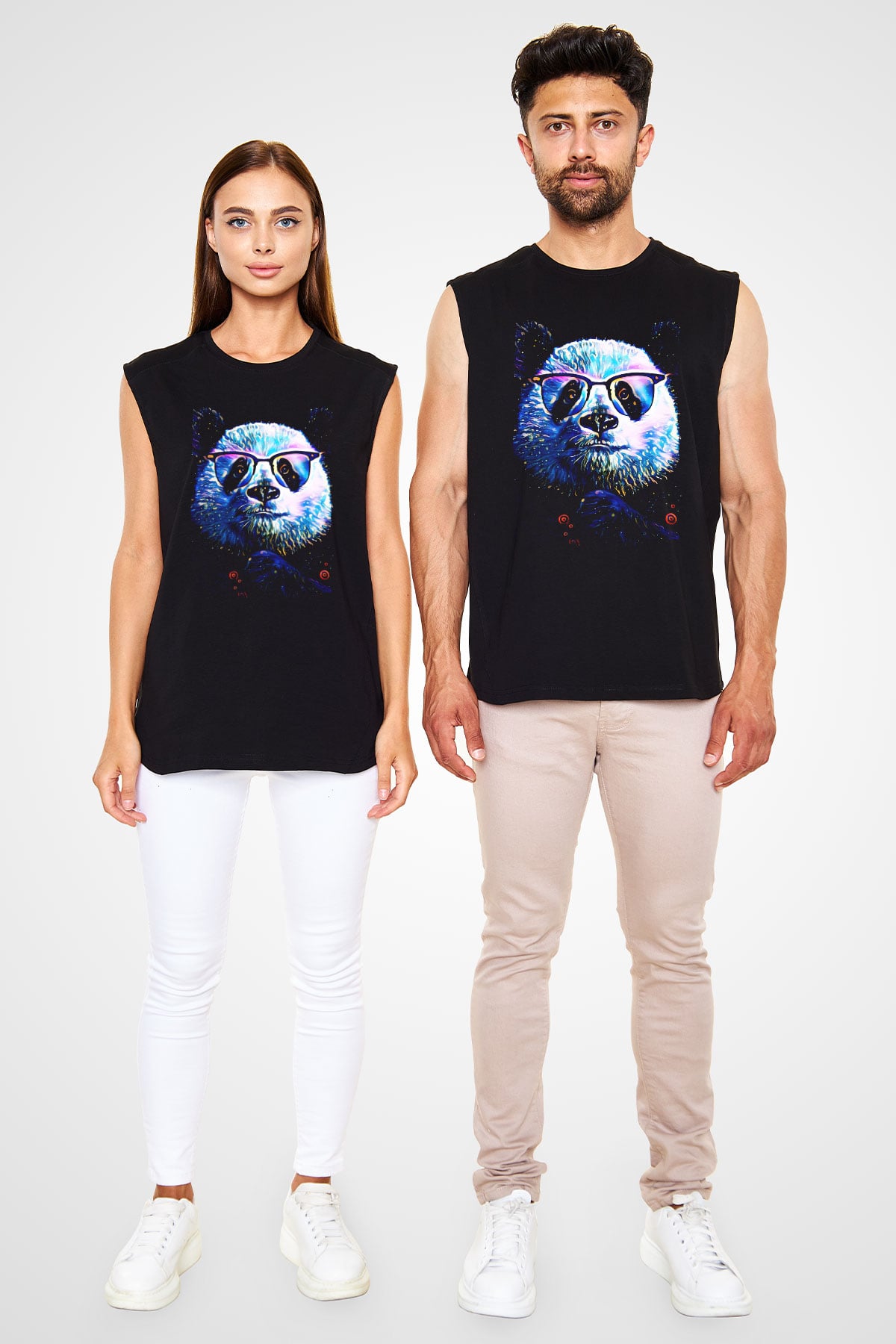 Panda Siyah Unisex Kolsuz Tişört