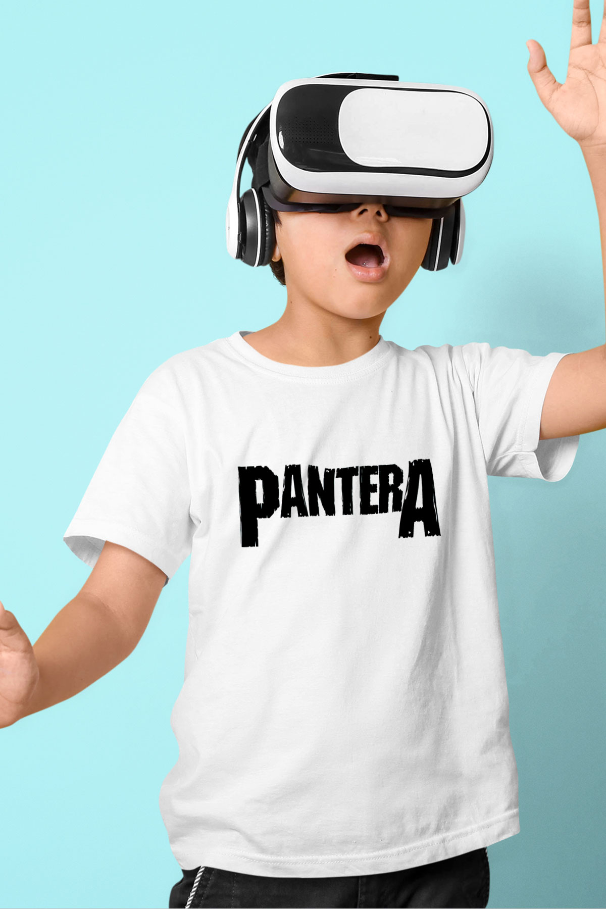 Pantera Baskılı Beyaz Unisex Çocuk Tişört