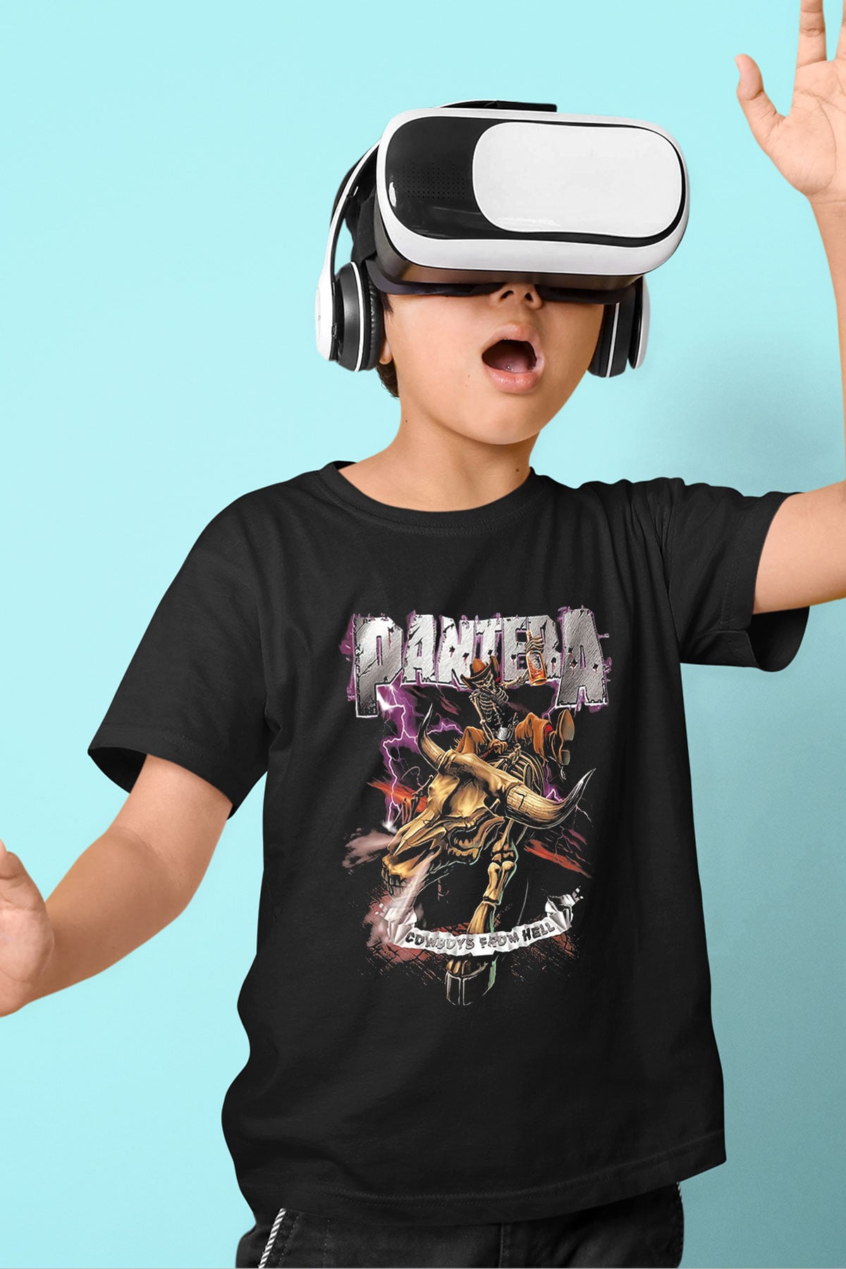 Pantera Baskılı Siyah Unisex Çocuk Tişört