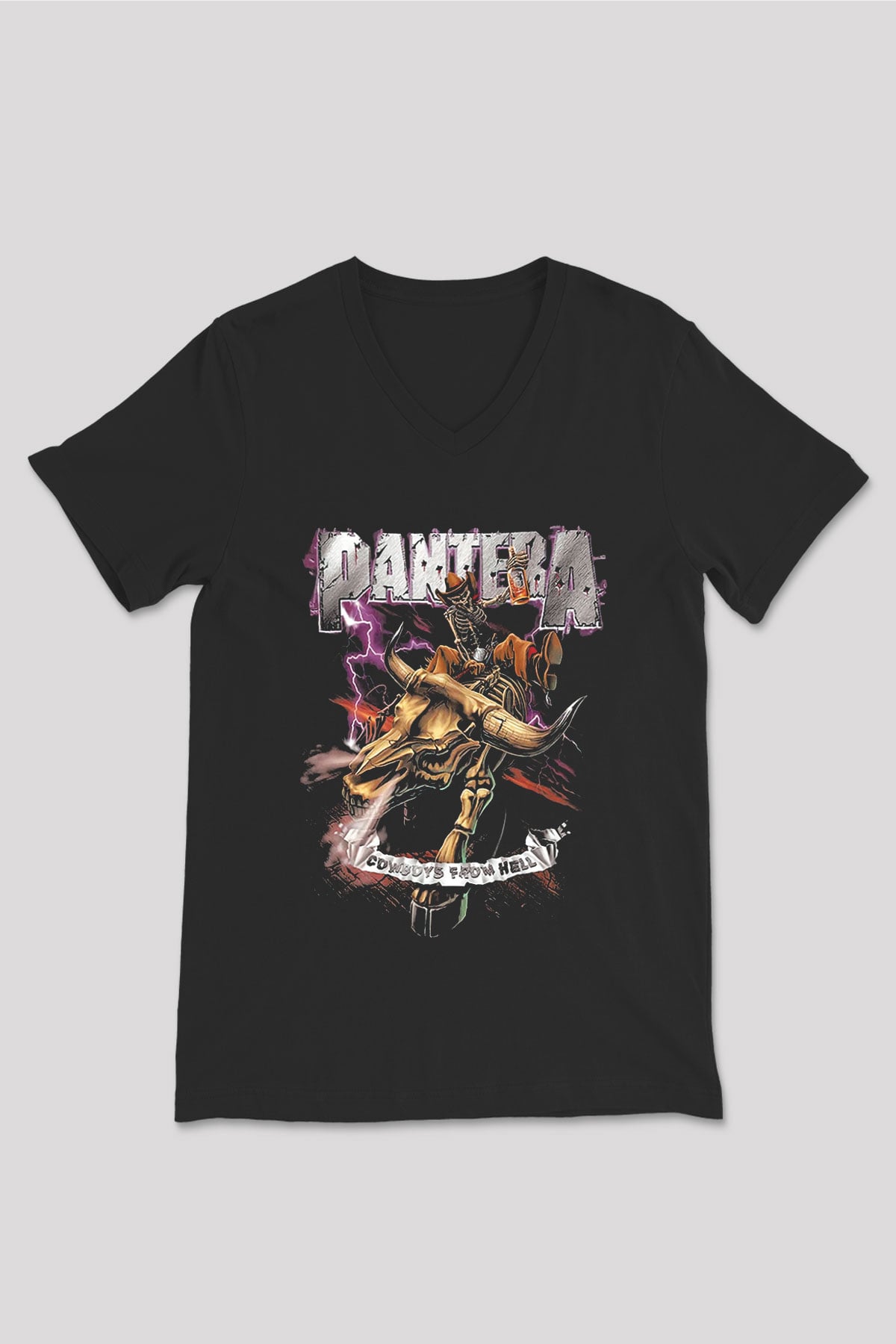Pantera Siyah Unisex V Yaka Tişört T-Shirt