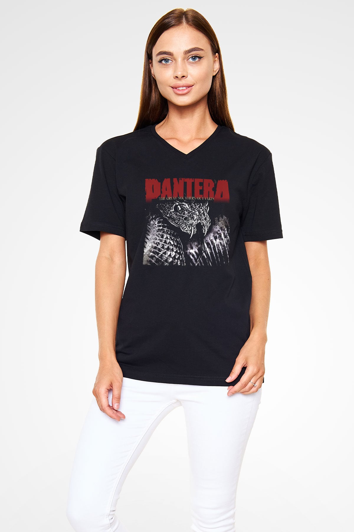 Pantera Siyah Unisex V Yaka Tişört T-Shirt