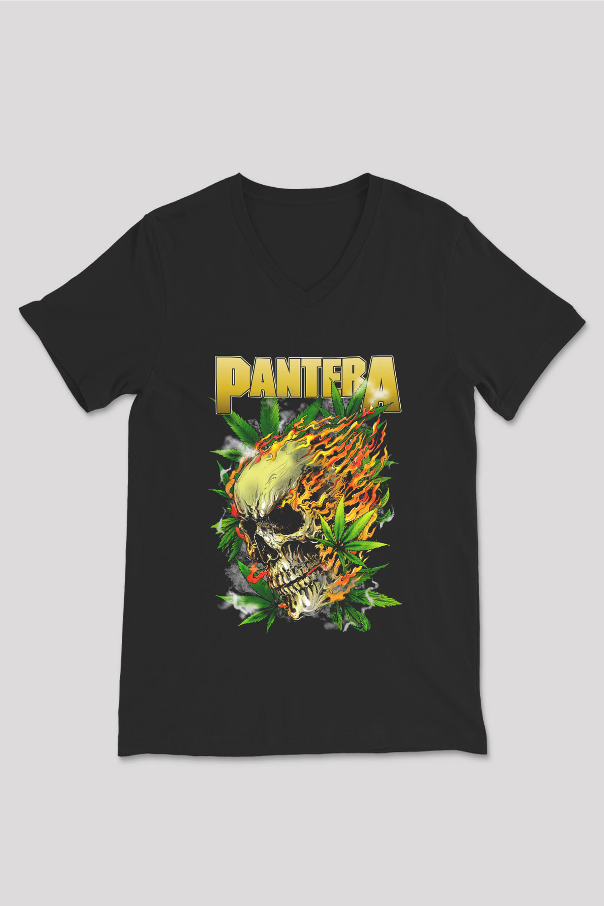 Pantera Siyah Unisex V Yaka Tişört T-Shirt