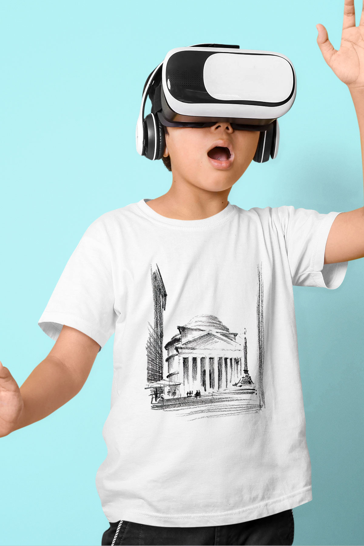 Pantheon Baskılı Beyaz Unisex Çocuk Tişört