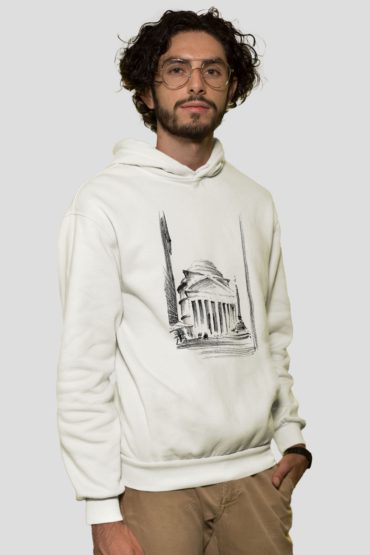 Pantheon Beyaz Unisex Kapşonlu Sweatshirt