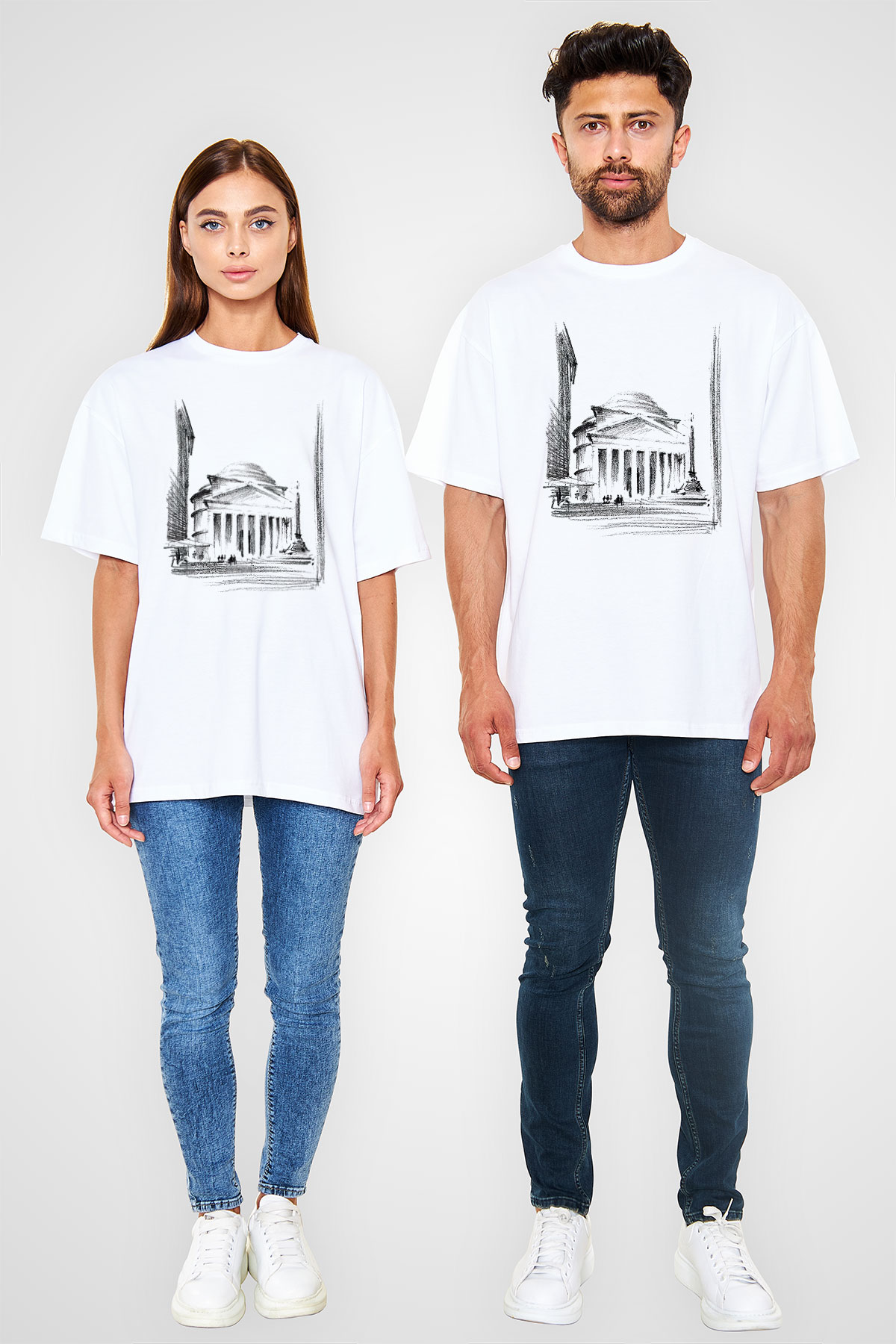 Pantheon Beyaz Unisex Oversize Tişört T-Shirt