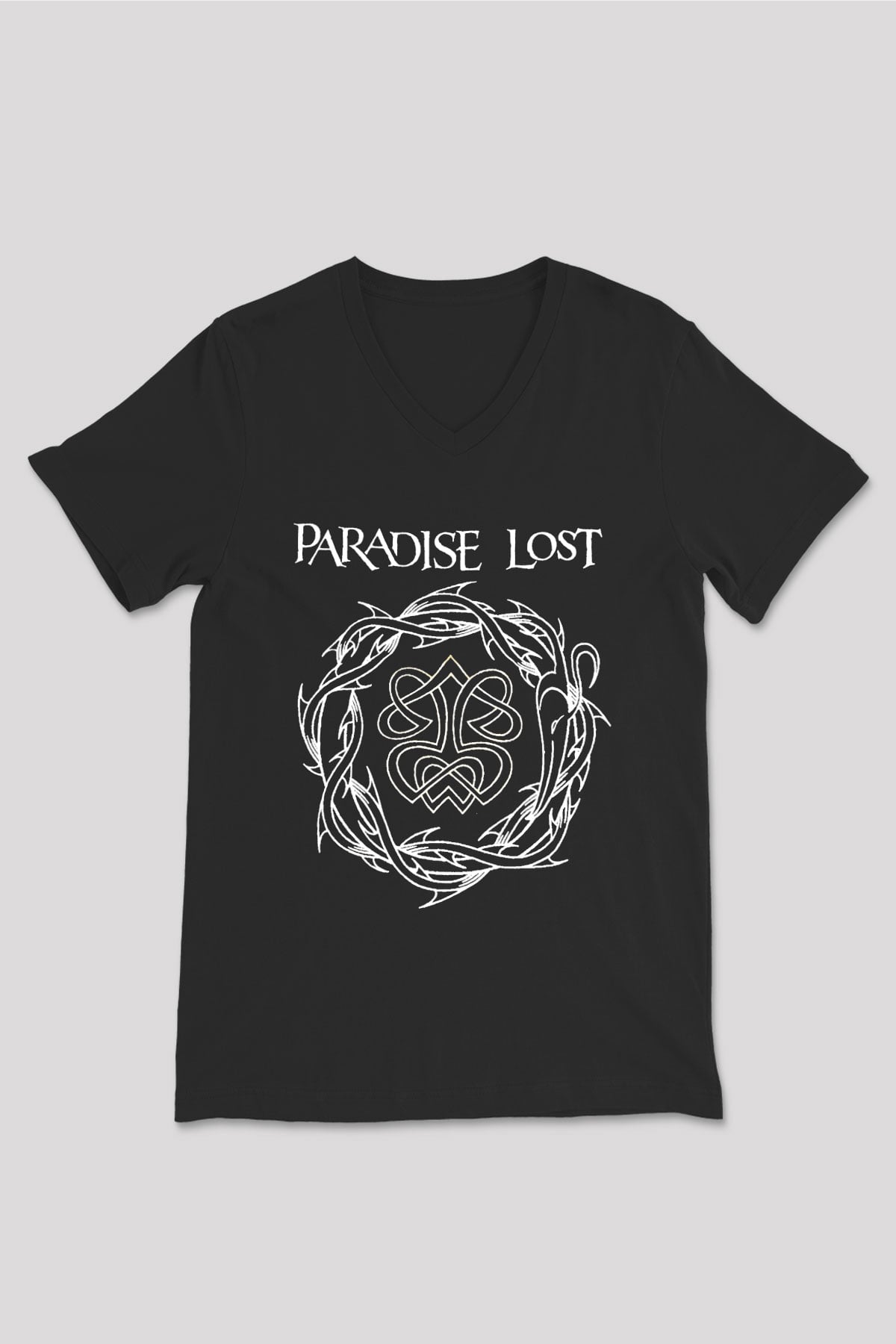 Paradise Lost Baskılı Unisex Siyah V Yaka Tişört - Tshirt