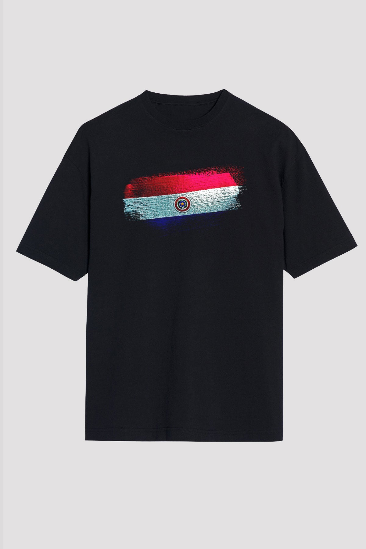 Paraguay Bayrağı Baskılı Unisex Siyah Oversize Tişört