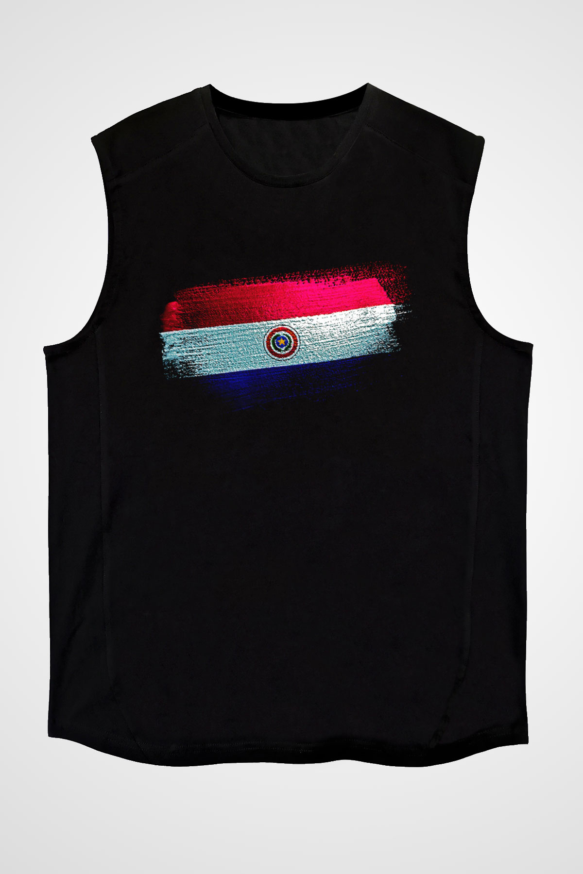 Paraguay Bayrağı Baskılı Unisex Siyah Kolsuz Tişört