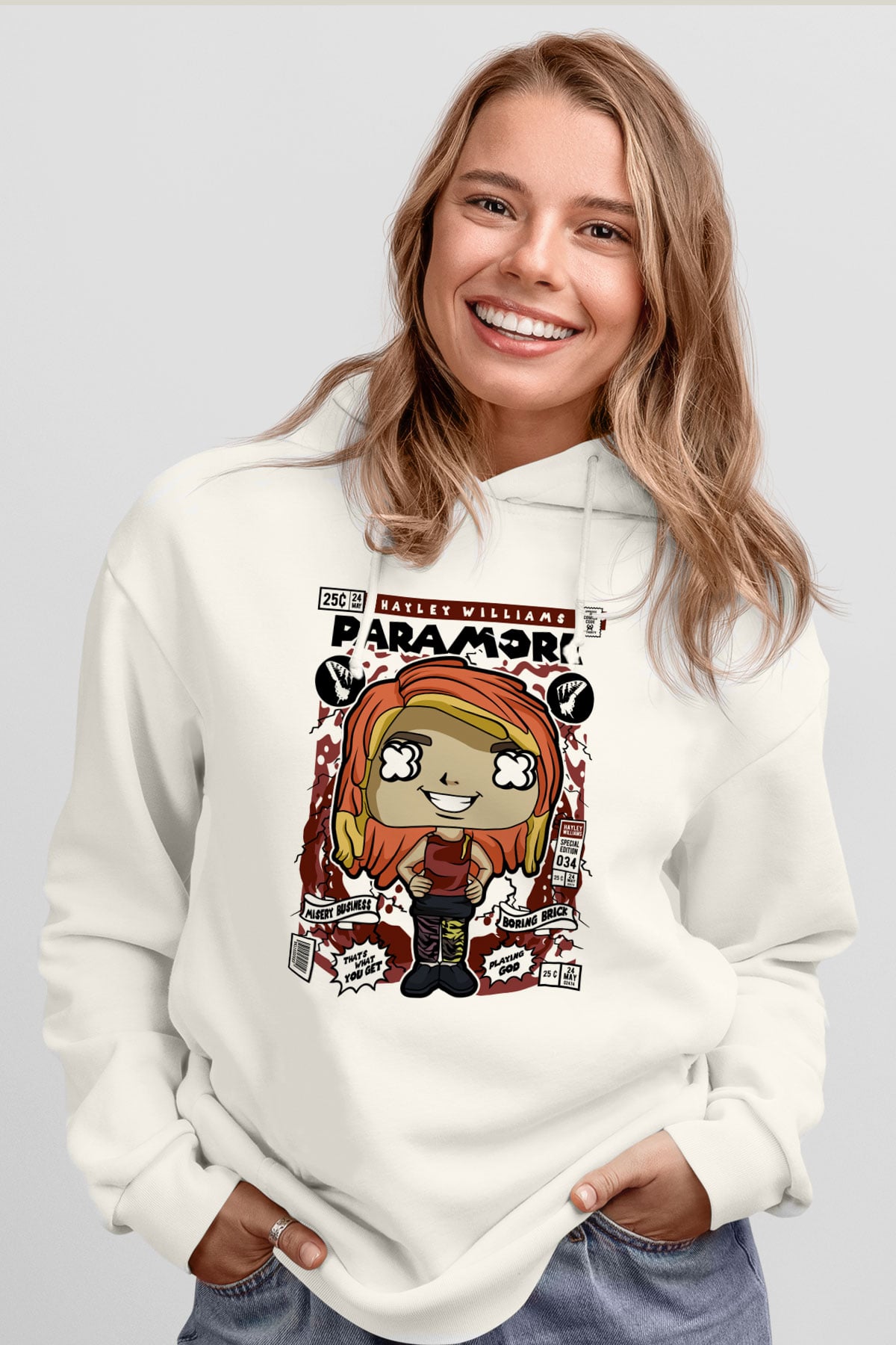 Paramore Hayley Williams Baskılı Unisex Beyaz Hoodie