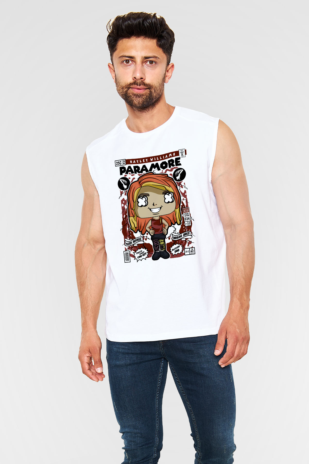 Paramore Hayley Williams Baskılı Unisex Beyaz Kolsuz Tişört