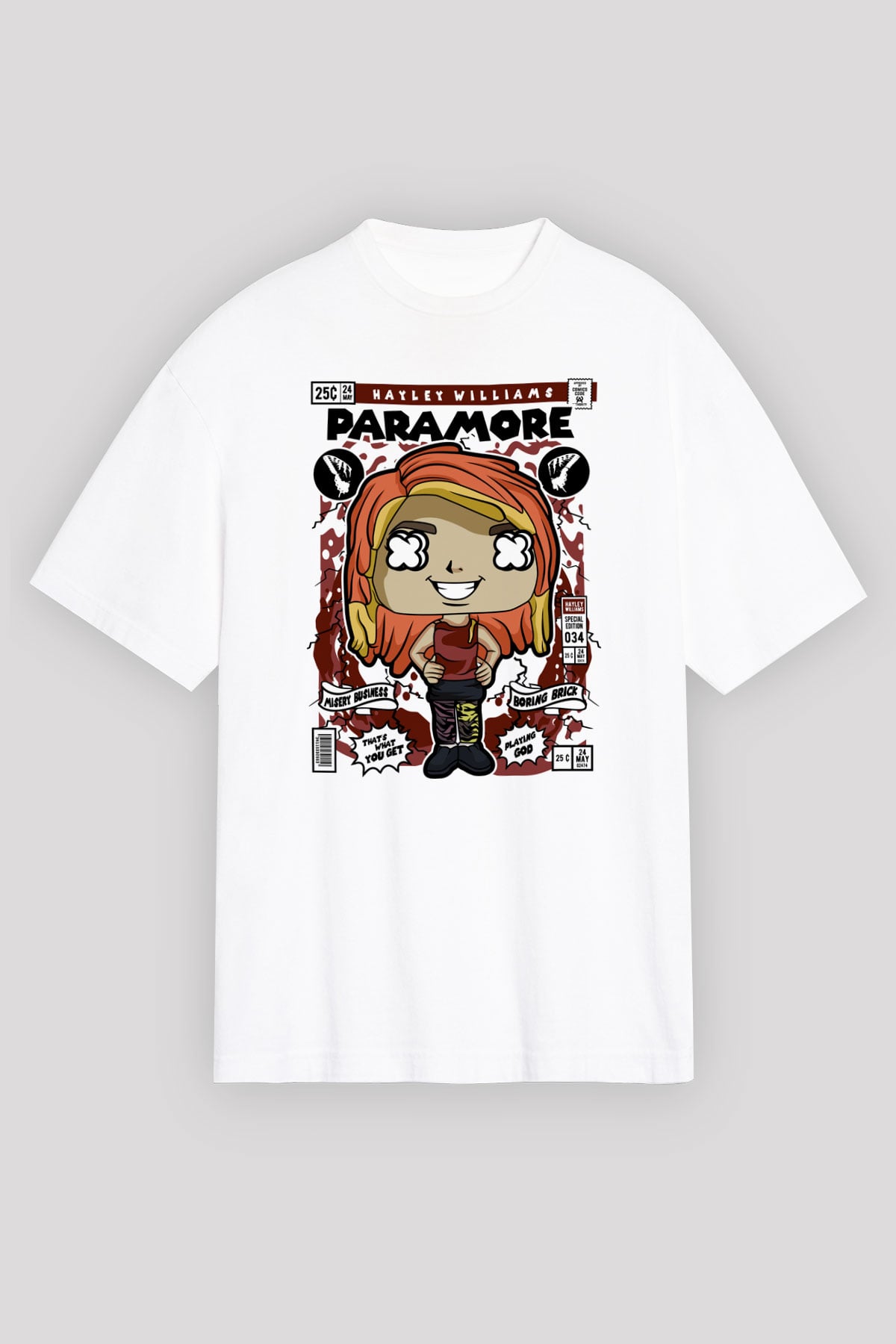 Paramore Hayley Williams Baskılı Unisex Beyaz Oversize Tişört