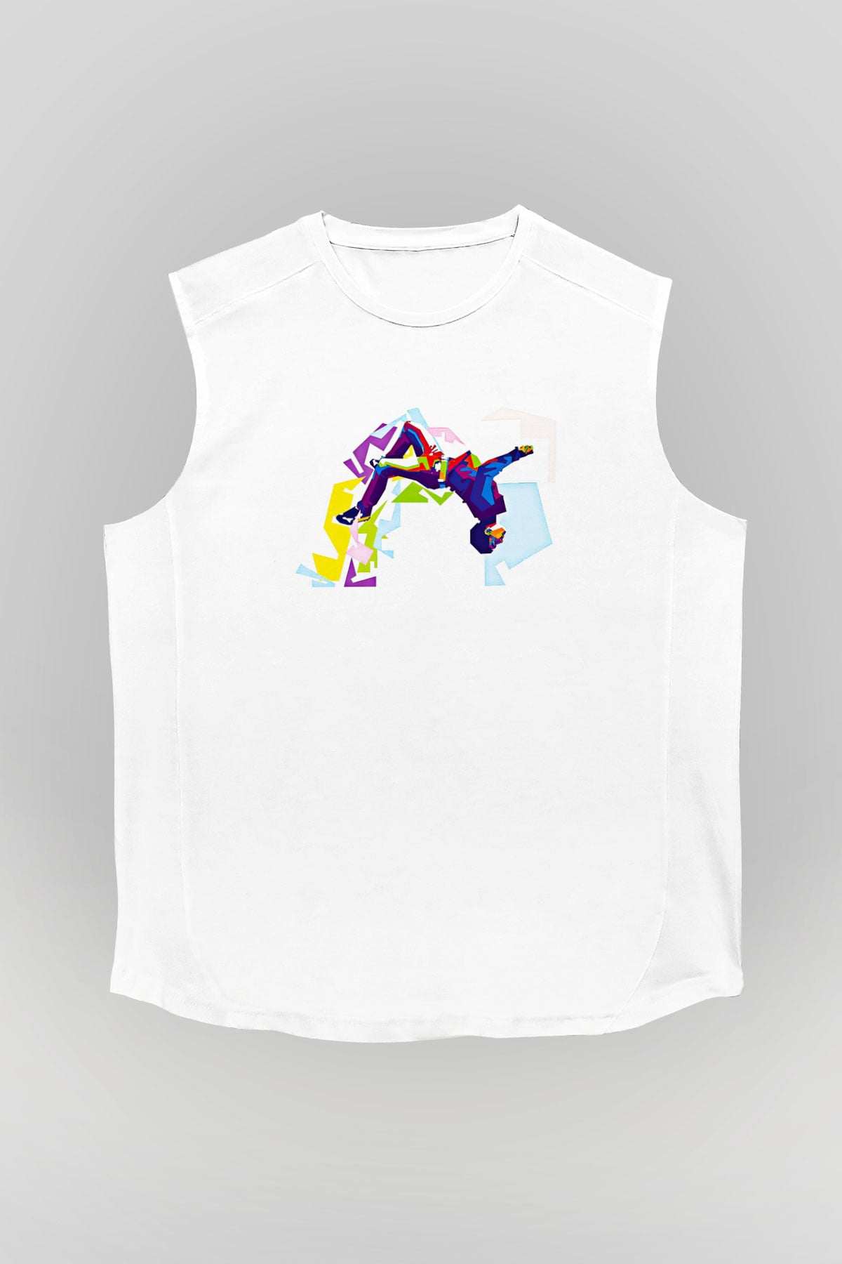 Parkour Baskılı Unisex Kolsuz Beyaz Tişört