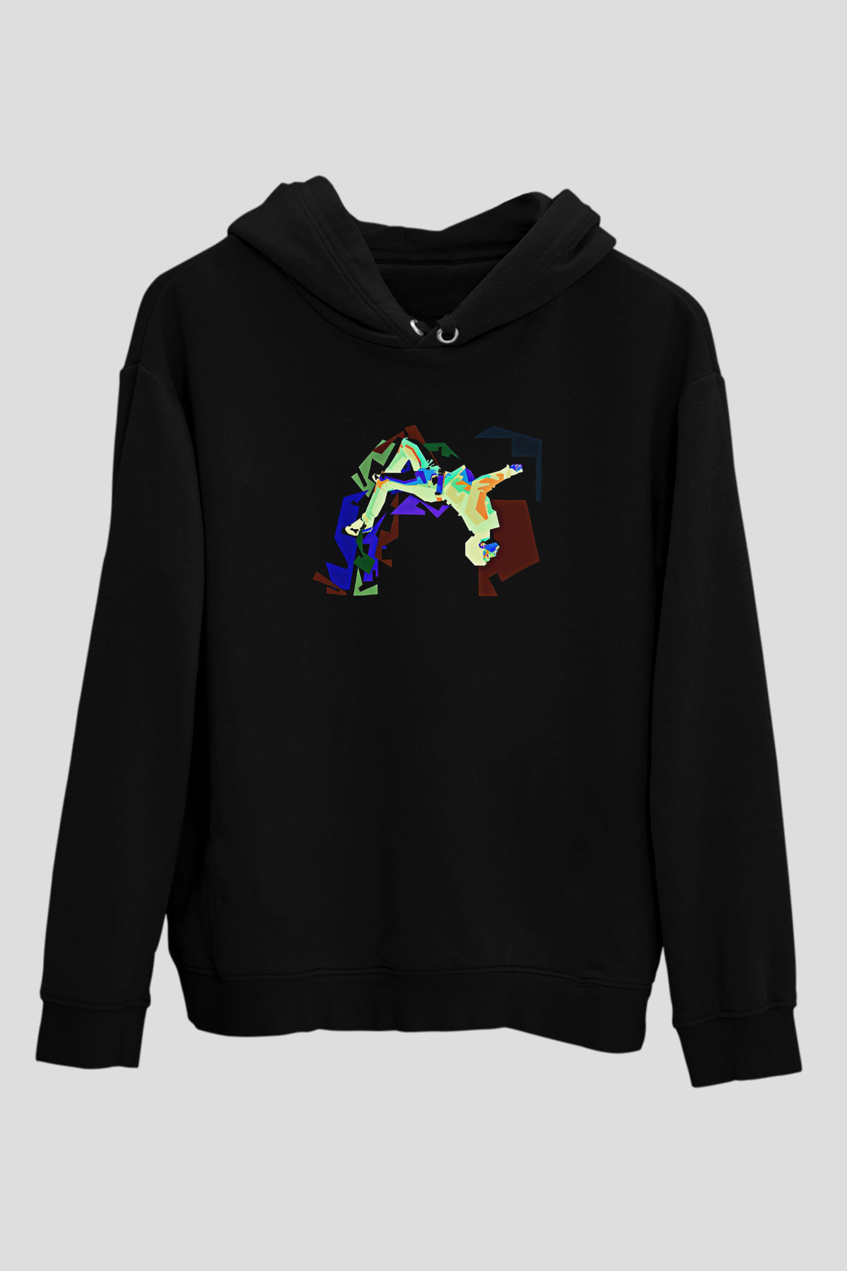 Parkour Baskılı Unisex Siyah Kapüşonlu Sweatshirt