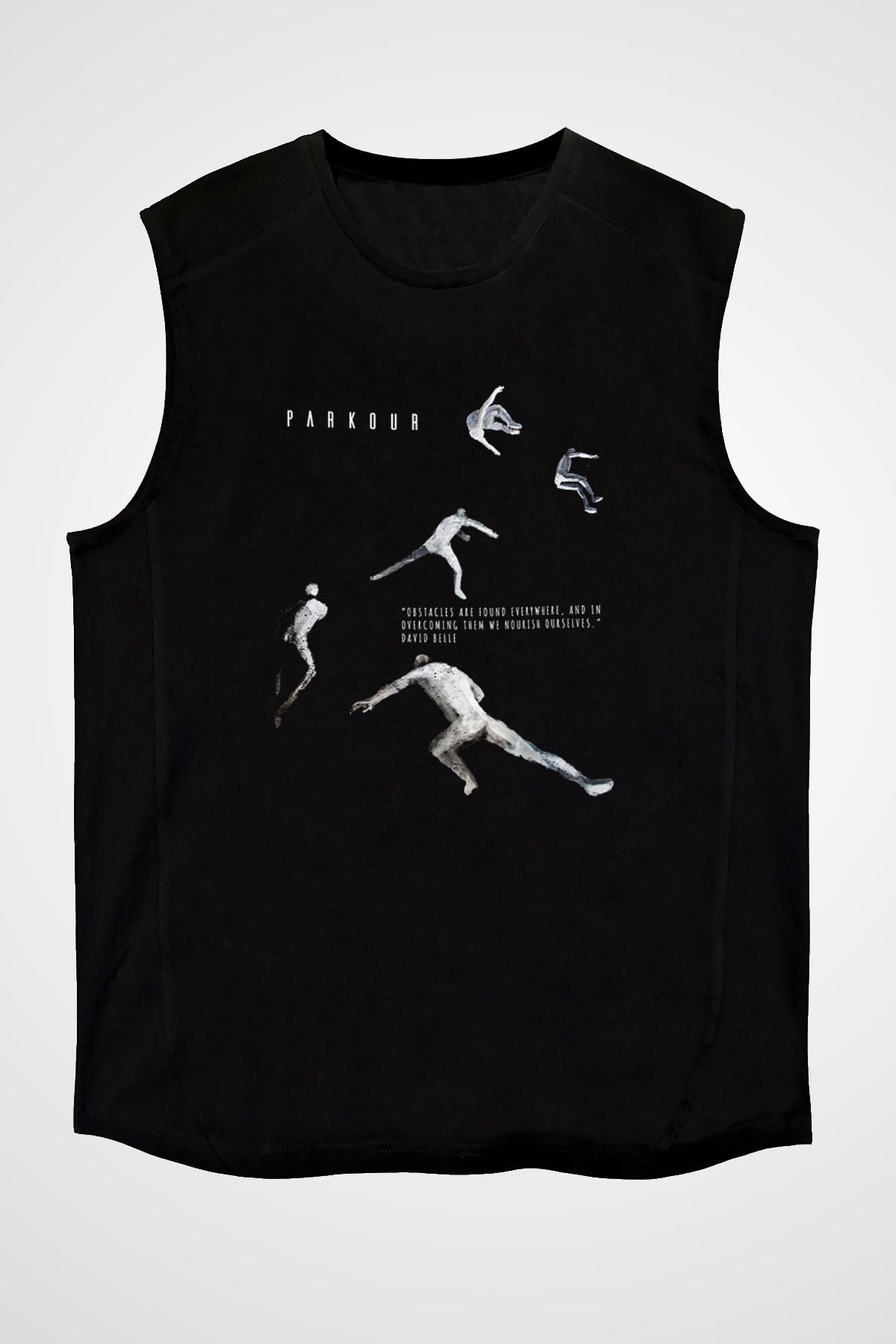 Parkour Baskılı Unisex Siyah Kolsuz Tişört