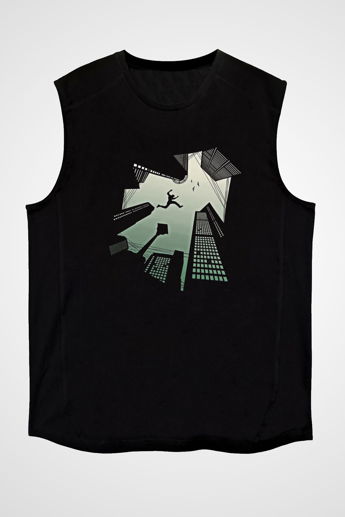 Parkour Baskılı Unisex Siyah Kolsuz Tişört