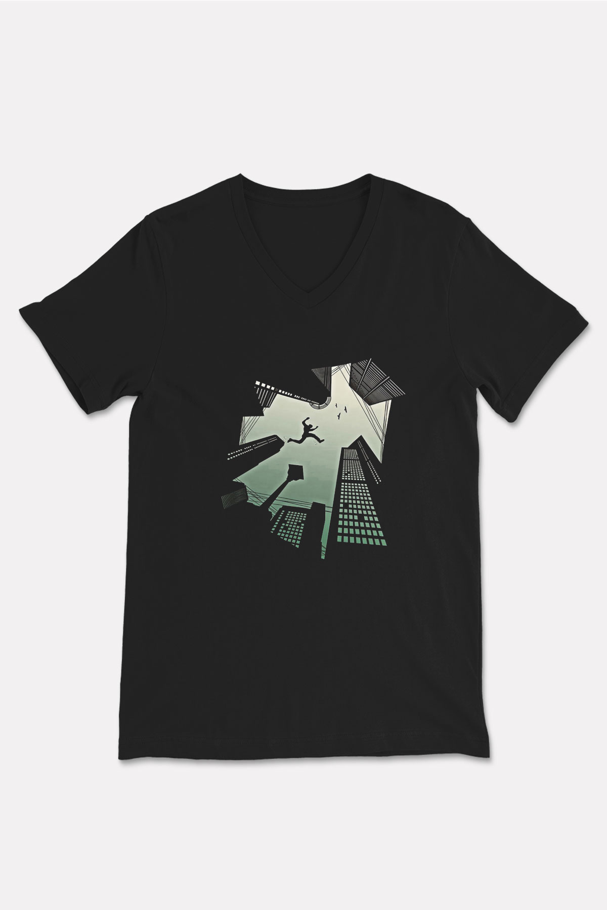 Parkour Baskılı Unisex Siyah V Yaka Tişört