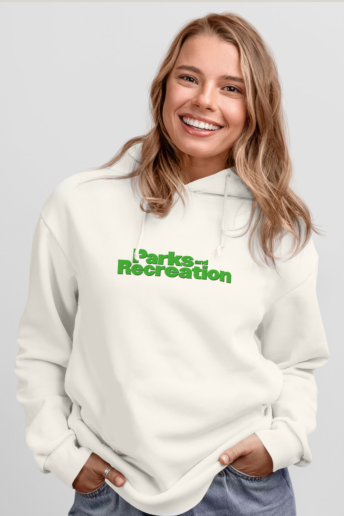 Parks and Recreation Beyaz Unisex Kapşonlu Sweatshirt