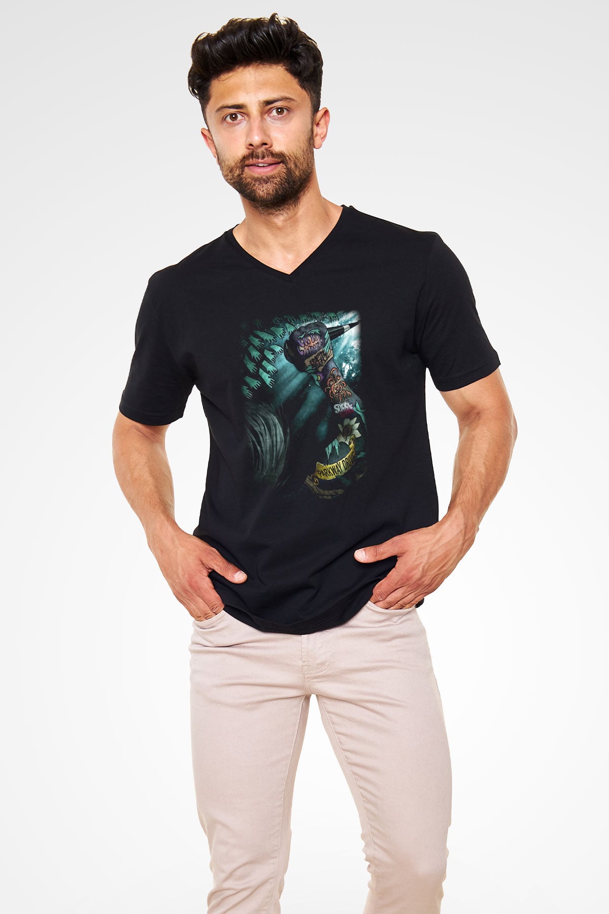 Parkway Drive Siyah Unisex V Yaka Tişört T-Shirt