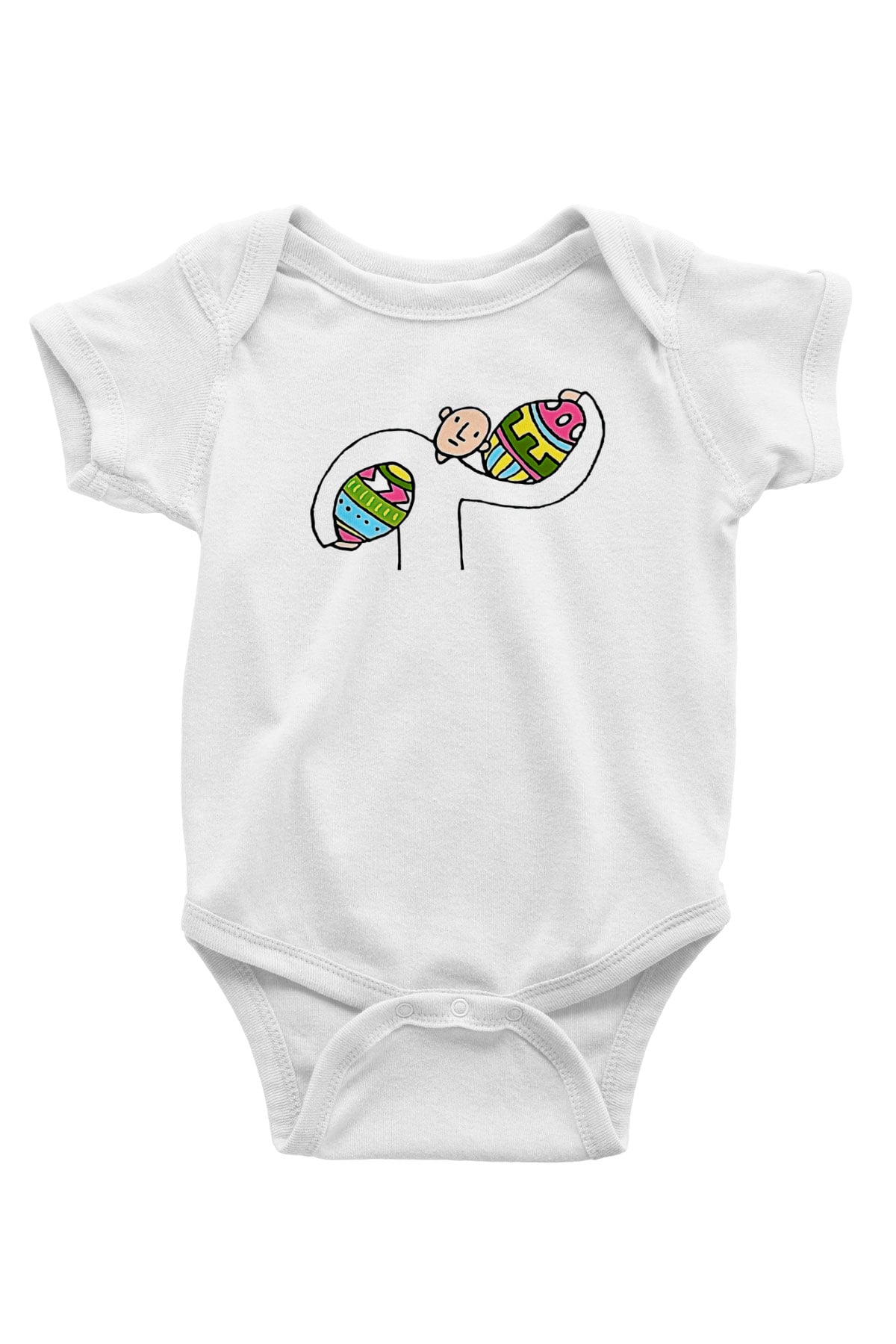 Paskalya Baskılı Beyaz Unisex Bebek Body - Zıbın