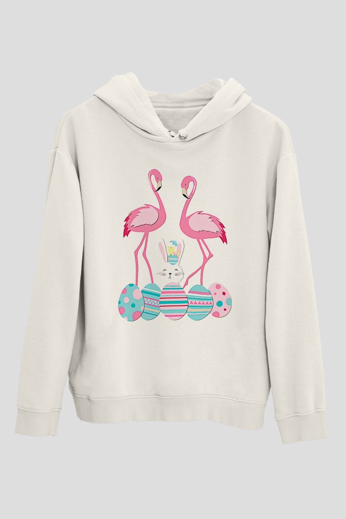 Paskalya Baskılı Beyaz Unisex Kapüşonlu Sweatshirt