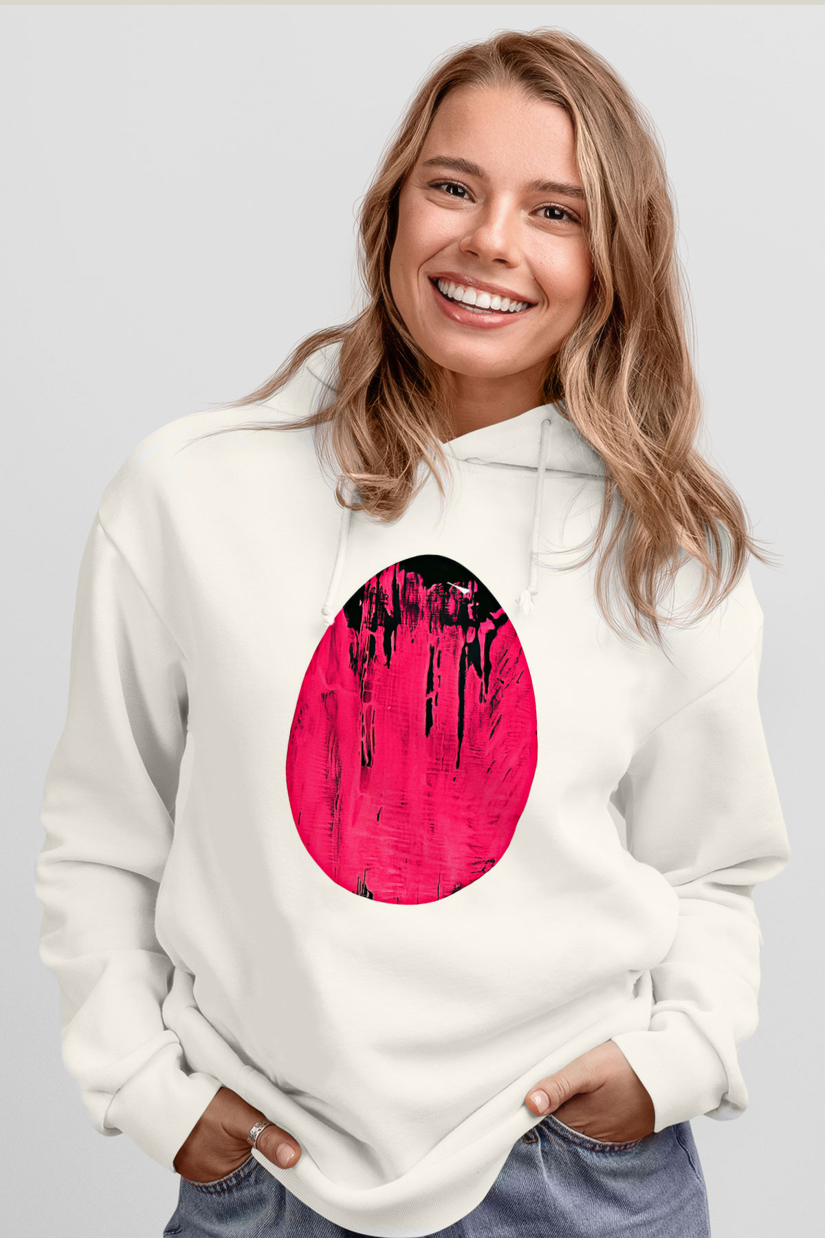 Paskalya Baskılı Beyaz Unisex Kapüşonlu Sweatshirt