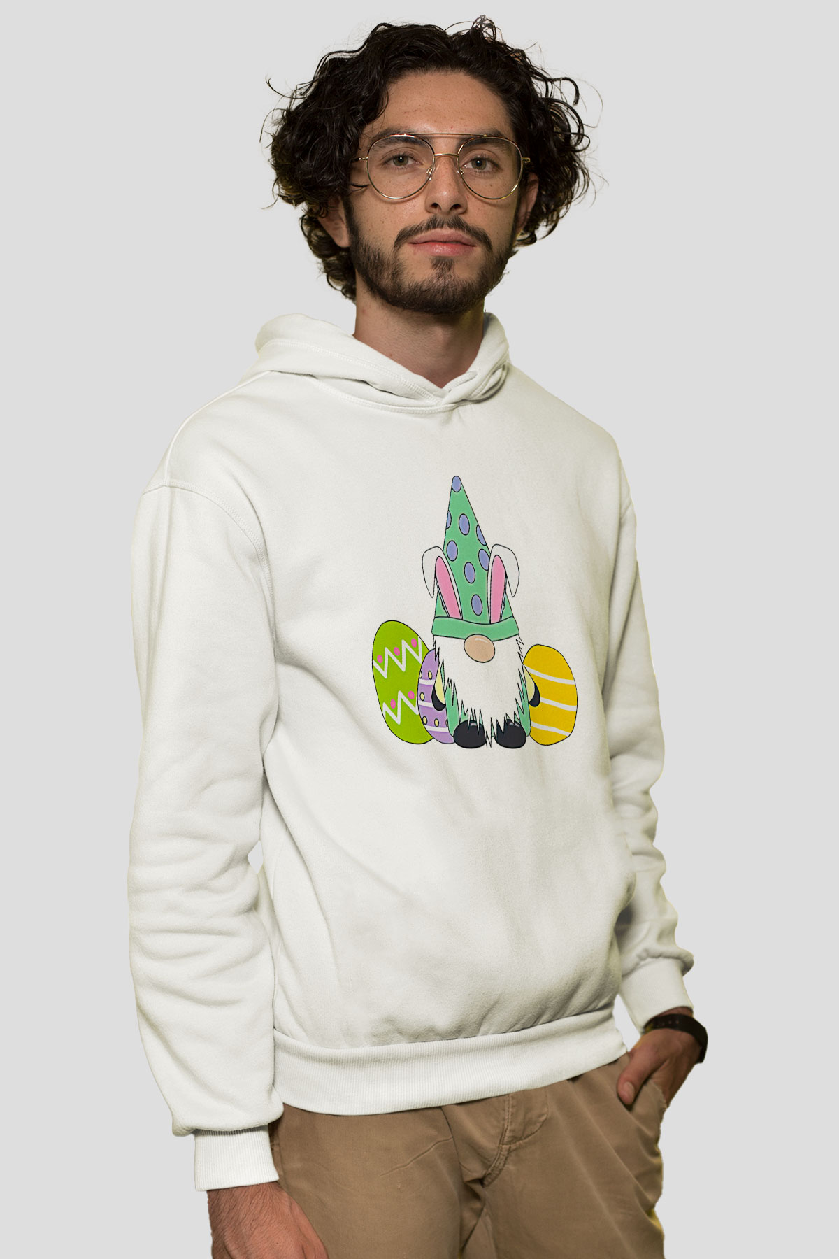 Paskalya Baskılı Beyaz Unisex Kapüşonlu Sweatshirt