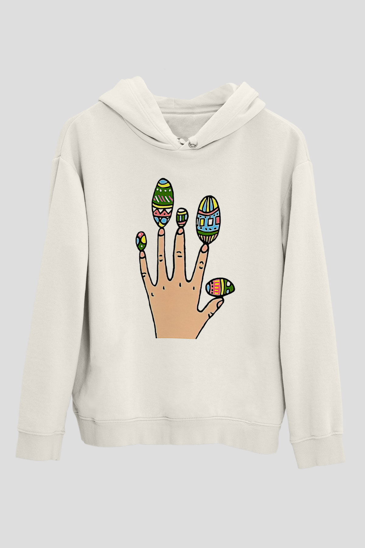 Paskalya Baskılı Beyaz Unisex Kapüşonlu Sweatshirt