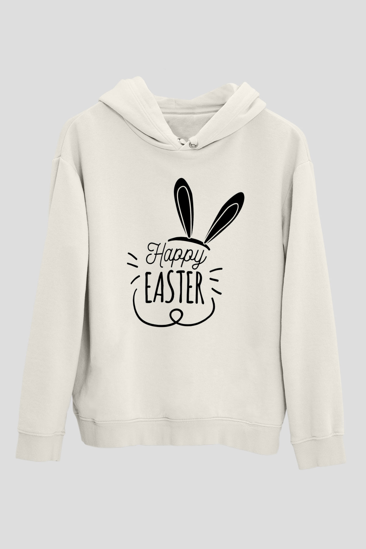 Paskalya Baskılı Beyaz Unisex Kapüşonlu Sweatshirt