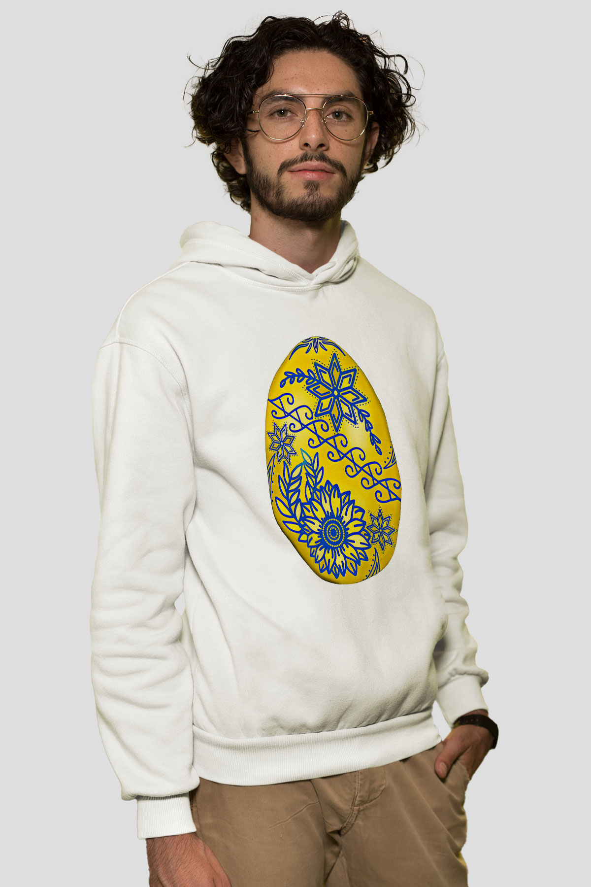 Paskalya Baskılı Beyaz Unisex Kapüşonlu Sweatshirt