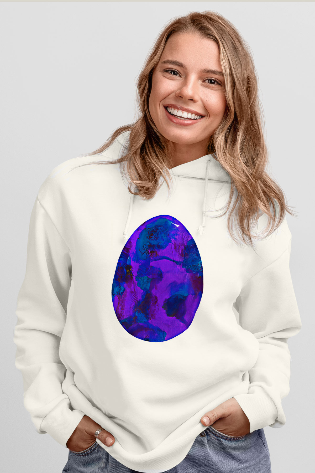 Paskalya Baskılı Beyaz Unisex Kapüşonlu Sweatshirt