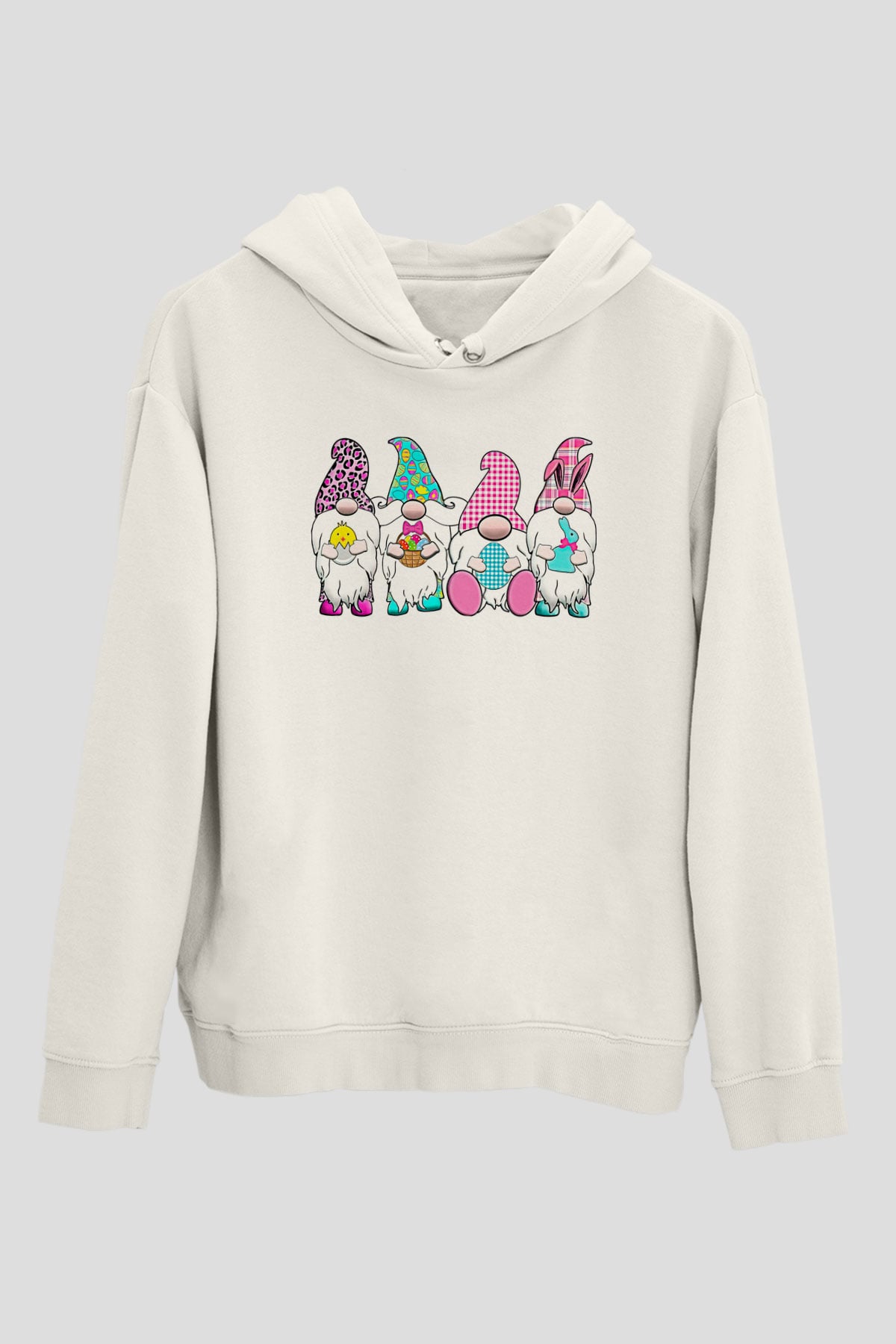 Paskalya Baskılı Beyaz Unisex Kapüşonlu Sweatshirt