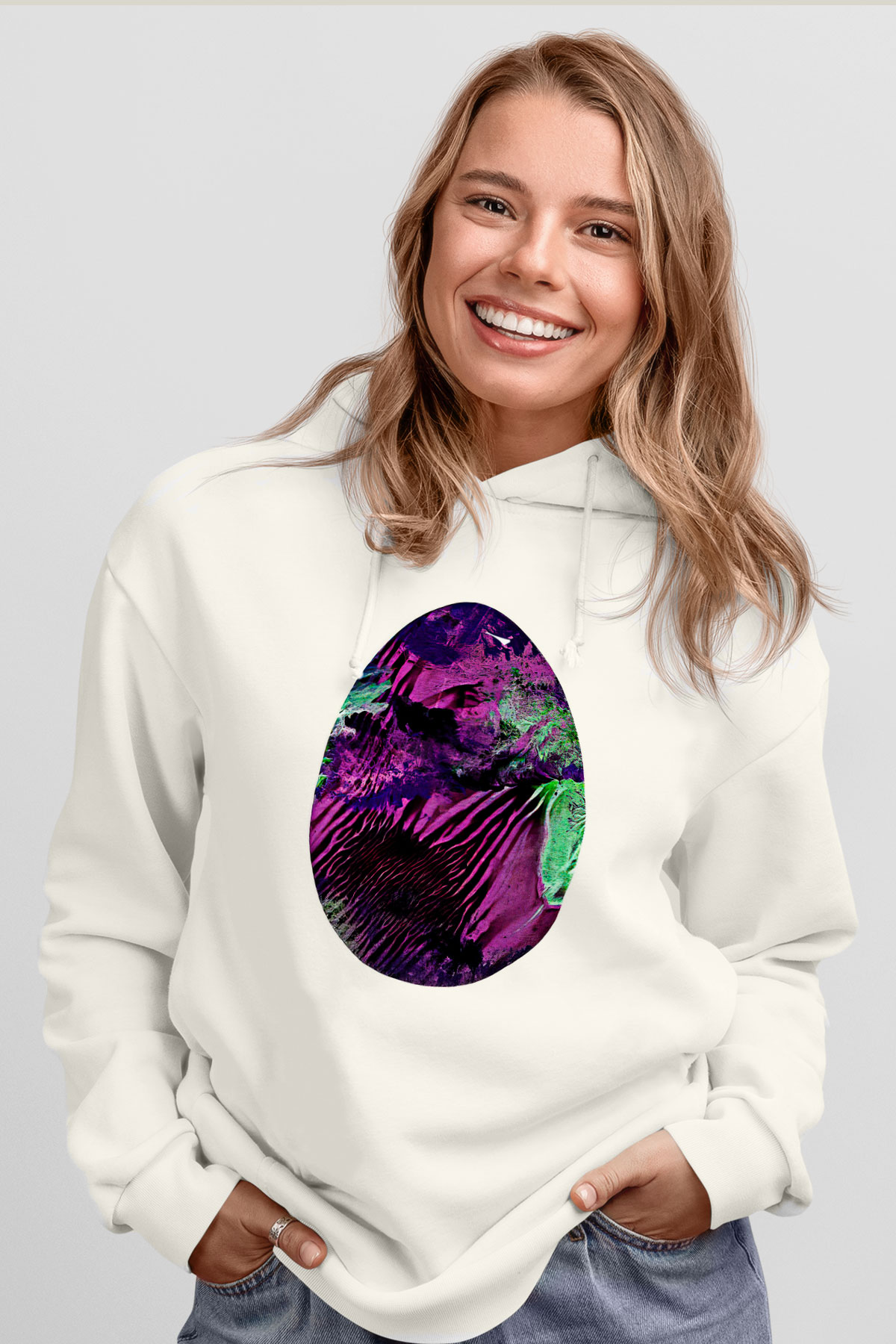 Paskalya Baskılı Beyaz Unisex Kapüşonlu Sweatshirt