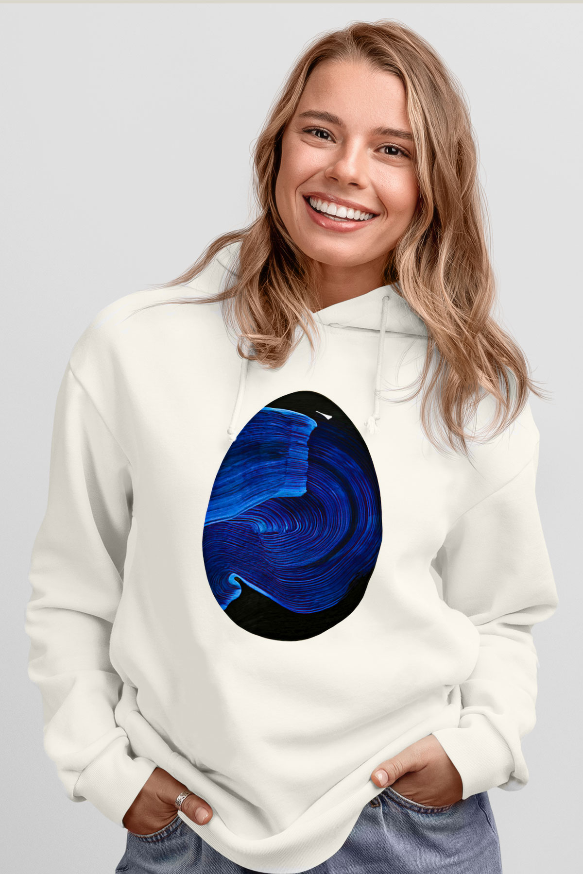 Paskalya Baskılı Beyaz Unisex Kapüşonlu Sweatshirt