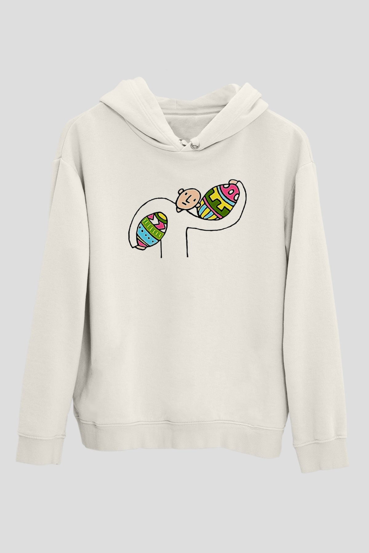 Paskalya Baskılı Beyaz Unisex Kapüşonlu Sweatshirt