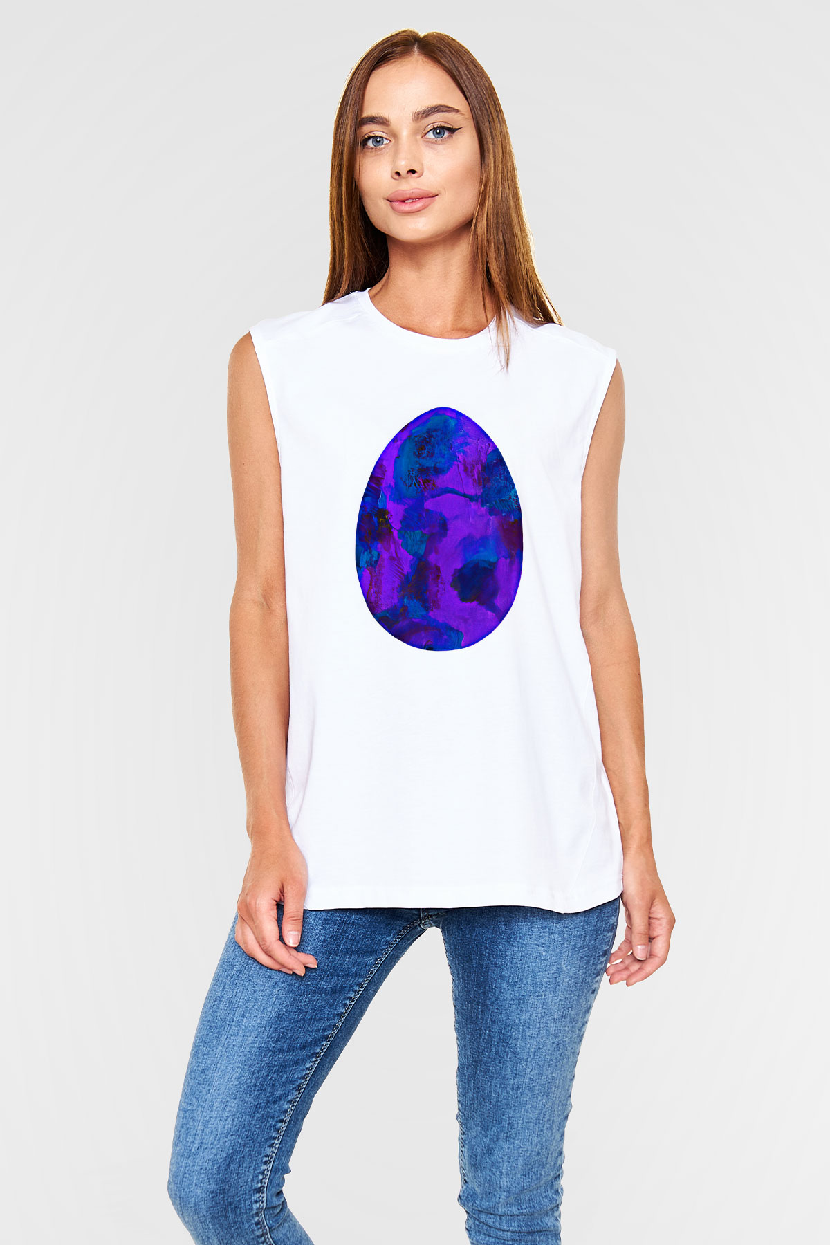 Paskalya Baskılı Beyaz Unisex Kolsuz Tişört - Tshirt