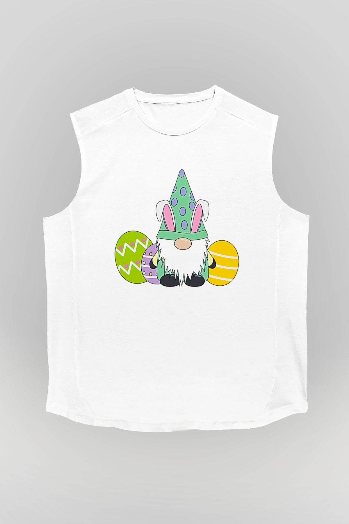 Paskalya Baskılı Beyaz Unisex Kolsuz Tişört - Tshirt