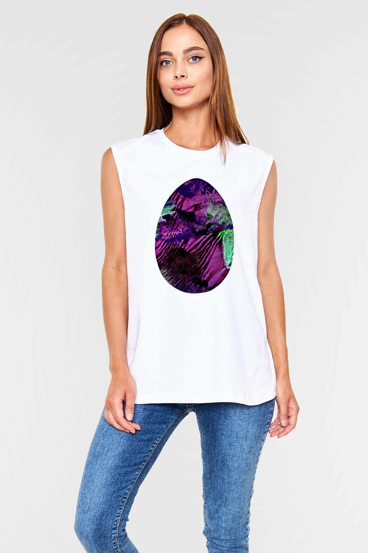 Paskalya Baskılı Beyaz Unisex Kolsuz Tişört - Tshirt