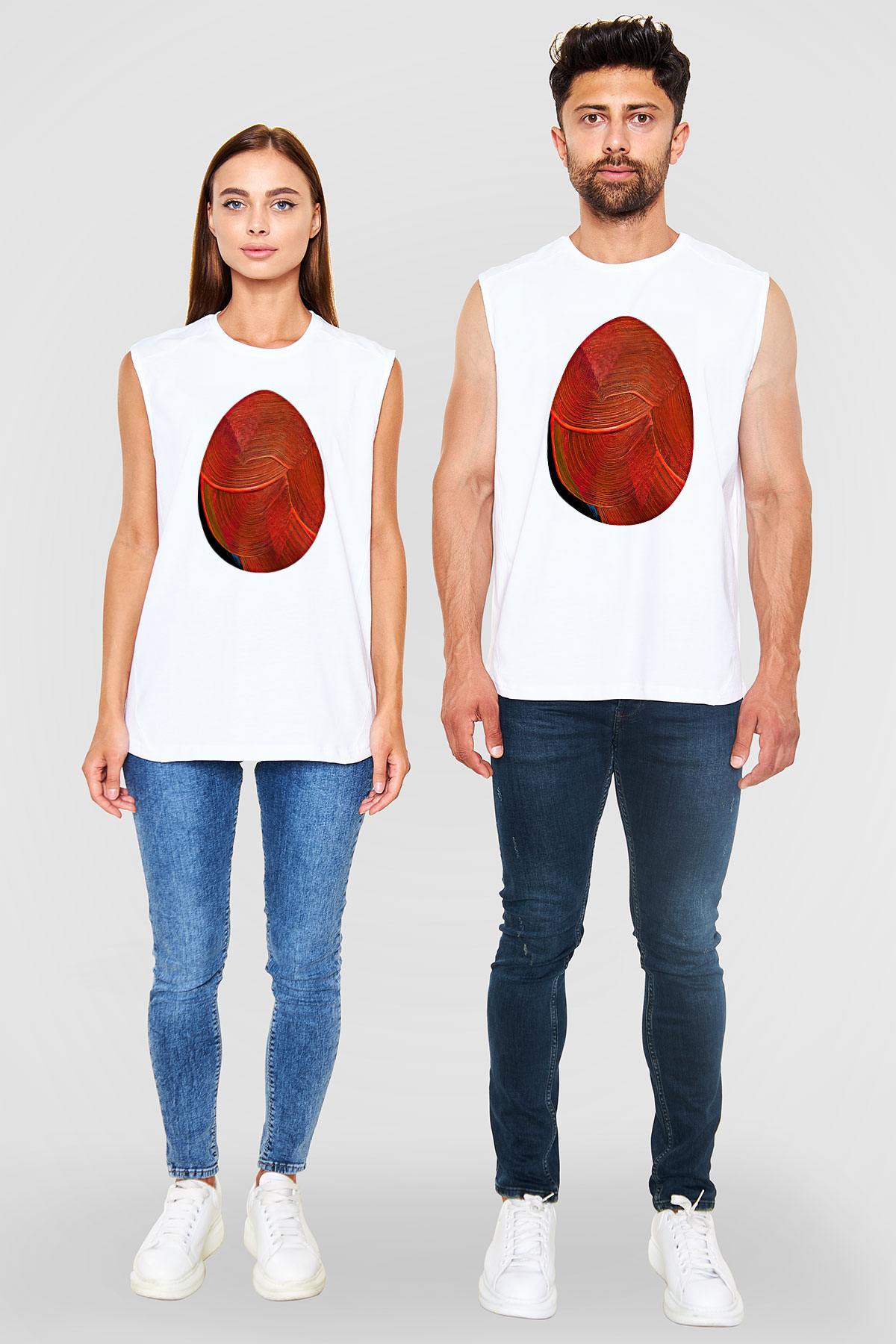 Paskalya Baskılı Beyaz Unisex Kolsuz Tişört - Tshirt