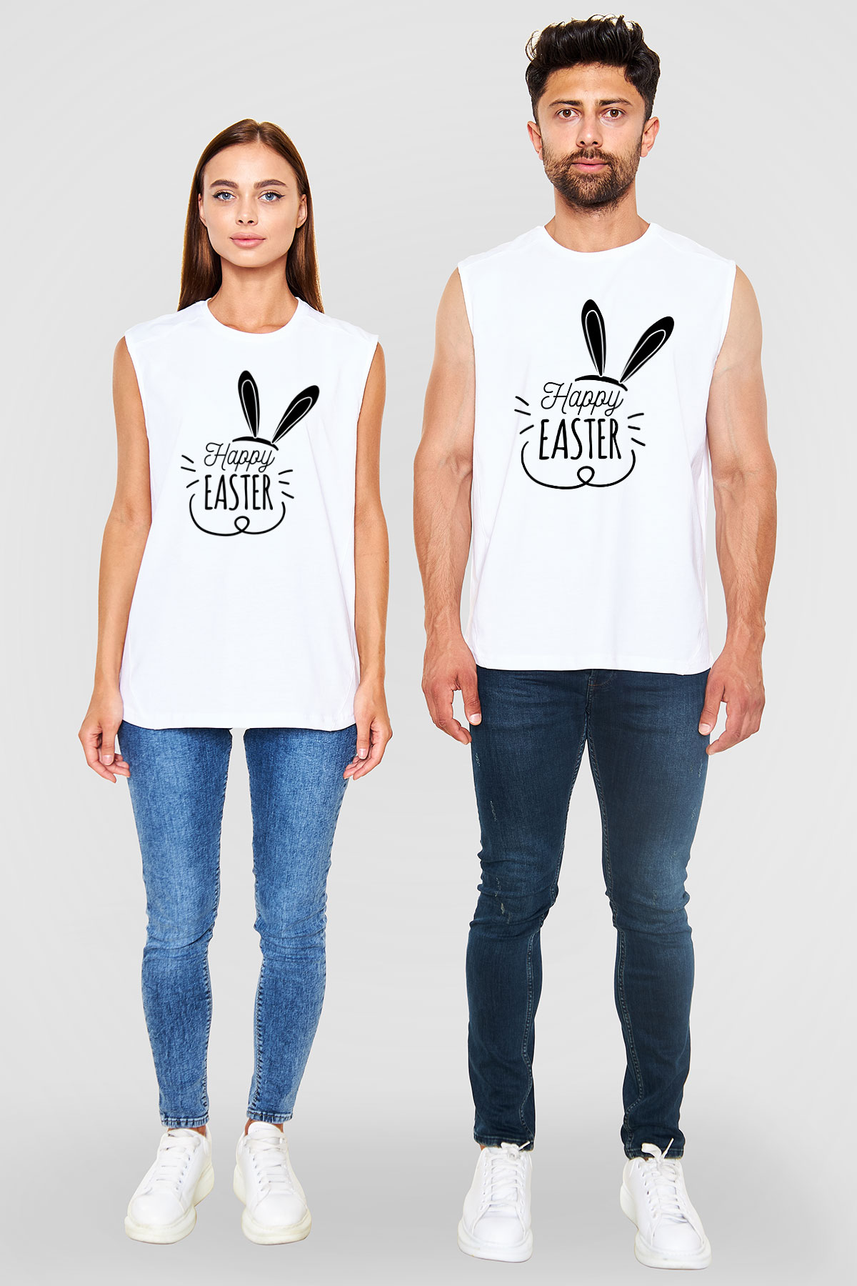 Paskalya Baskılı Beyaz Unisex Kolsuz Tişört - Tshirt