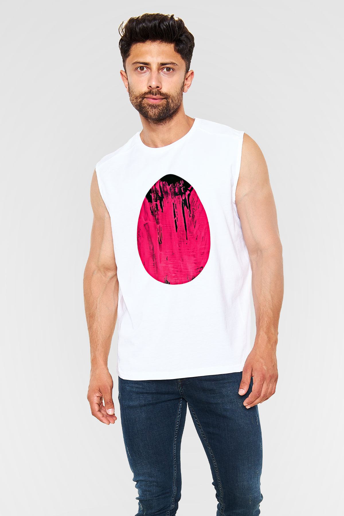 Paskalya Baskılı Beyaz Unisex Kolsuz Tişört - Tshirt