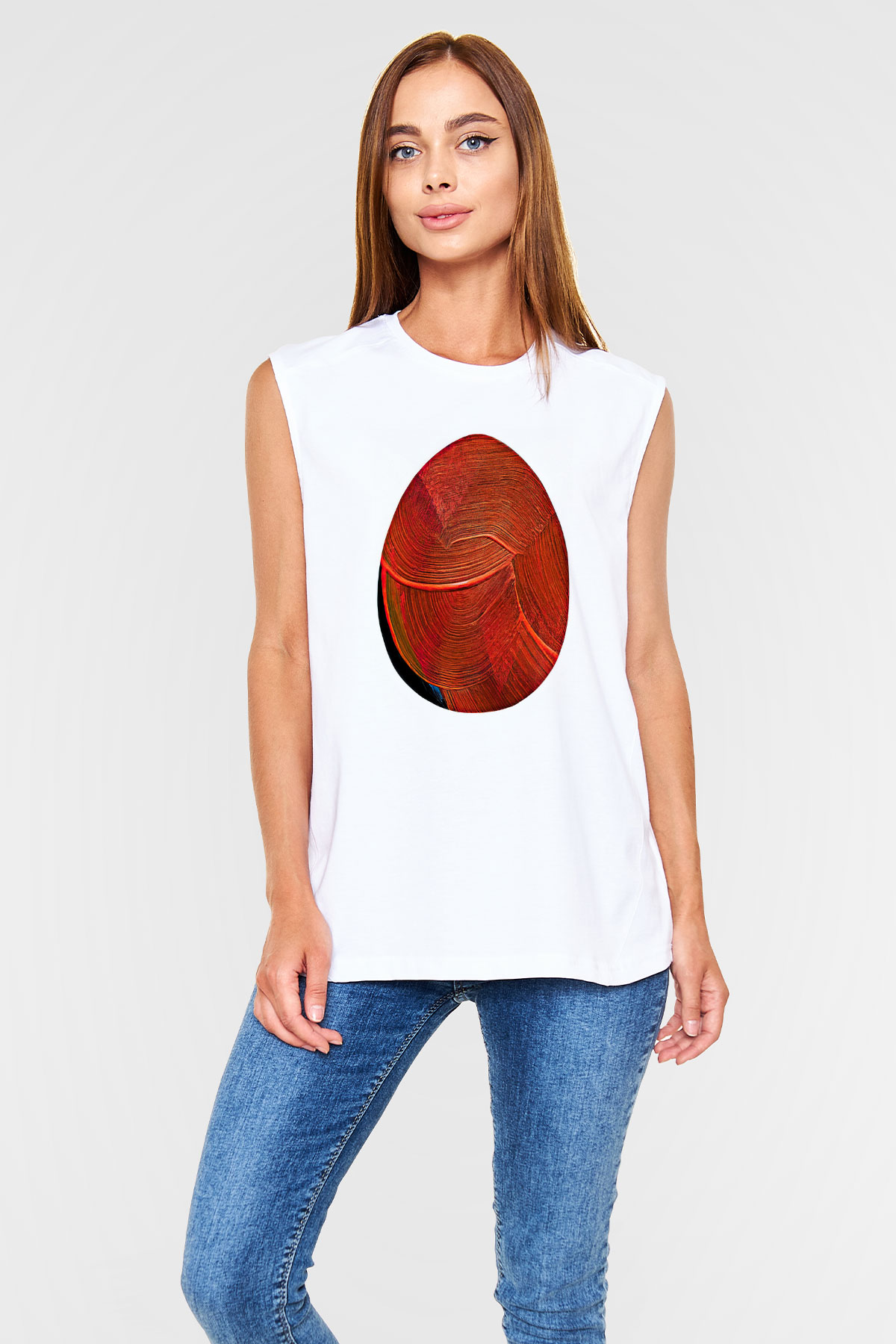 Paskalya Baskılı Beyaz Unisex Kolsuz Tişört - Tshirt
