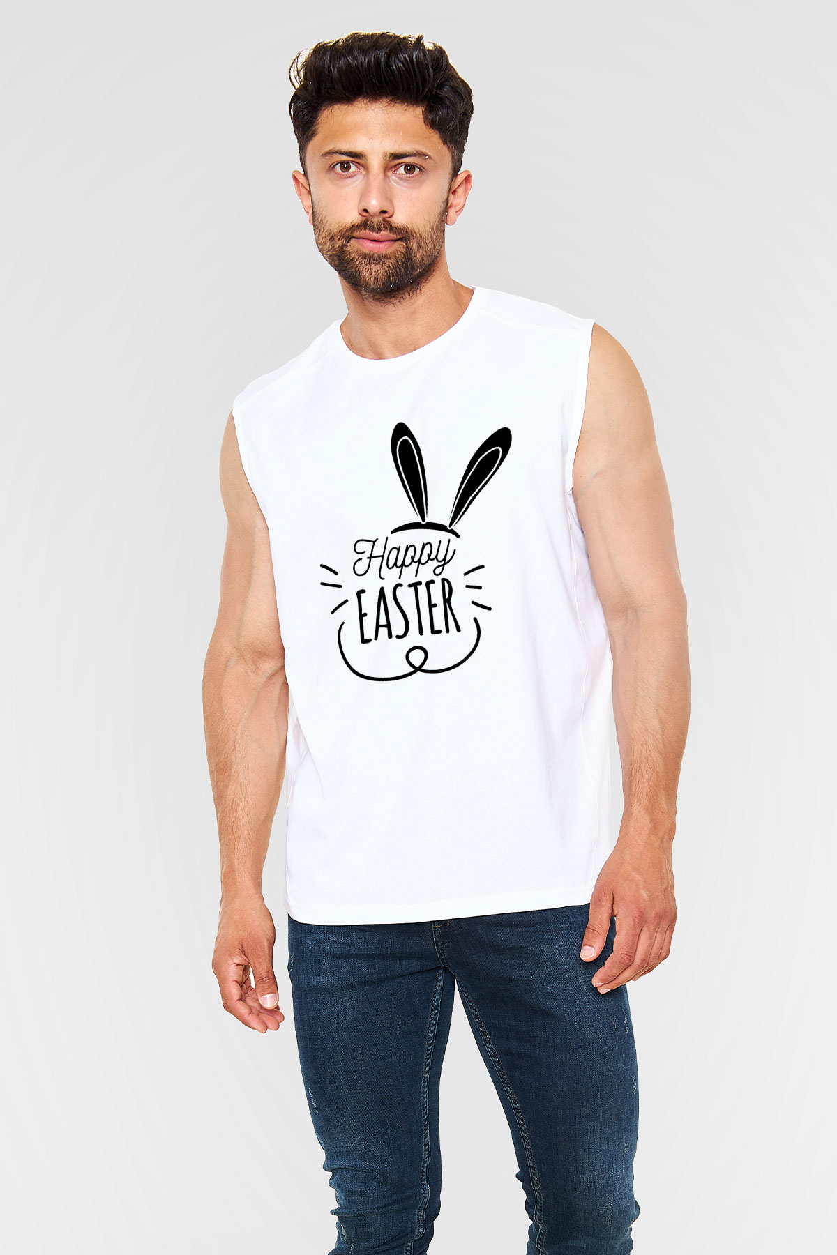 Paskalya Baskılı Beyaz Unisex Kolsuz Tişört - Tshirt