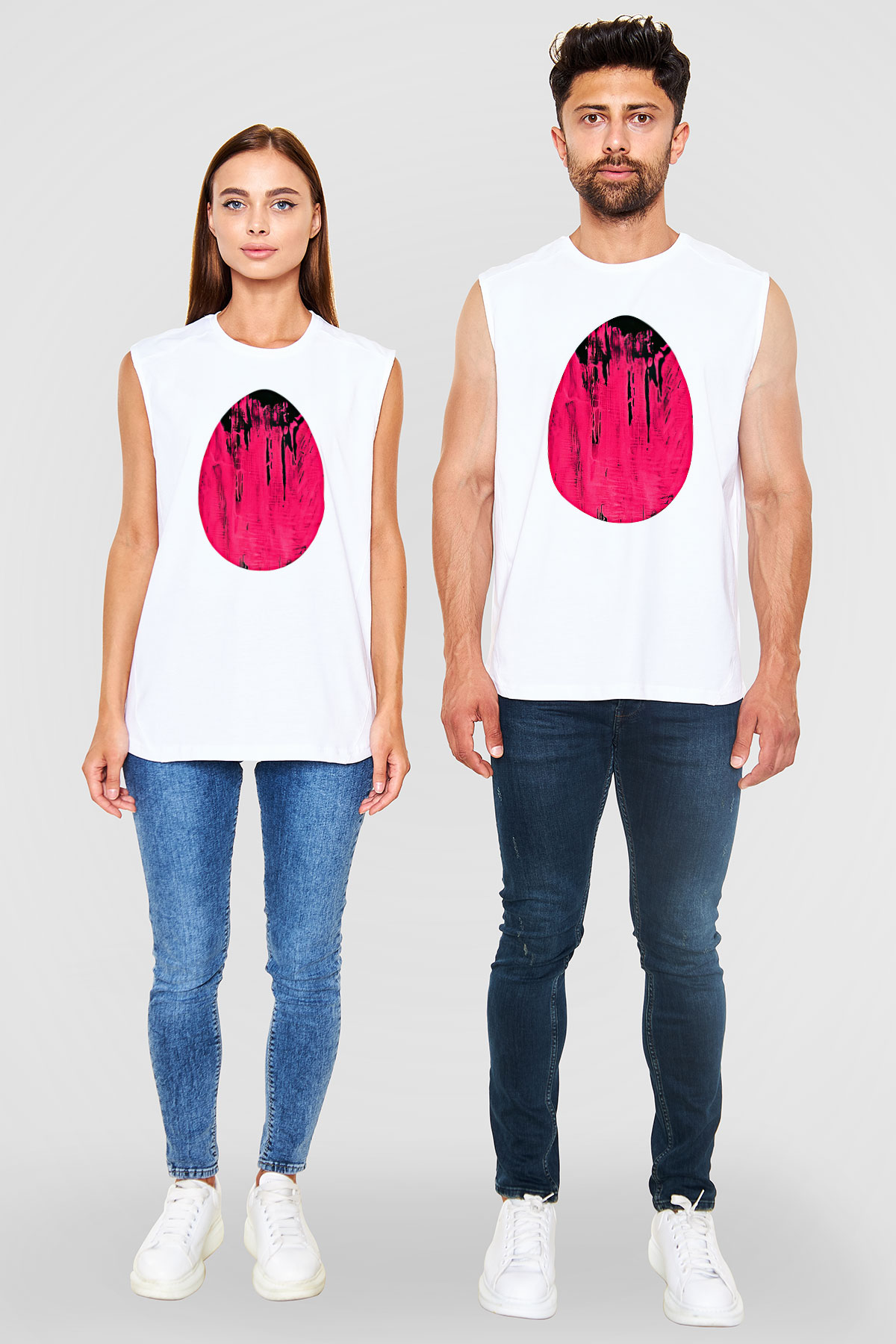 Paskalya Baskılı Beyaz Unisex Kolsuz Tişört - Tshirt
