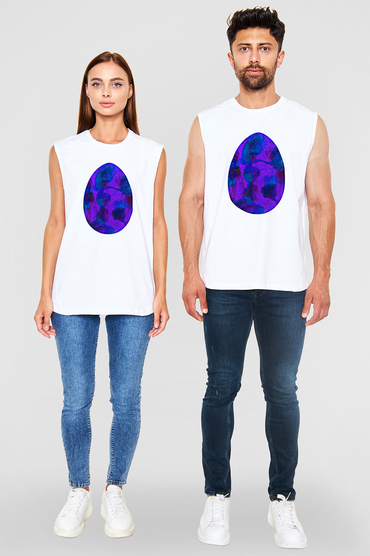 Paskalya Baskılı Beyaz Unisex Kolsuz Tişört - Tshirt