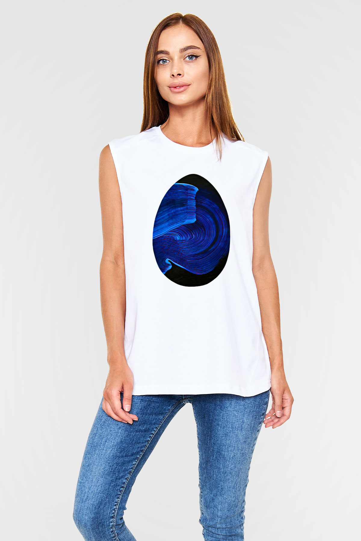 Paskalya Baskılı Beyaz Unisex Kolsuz Tişört - Tshirt